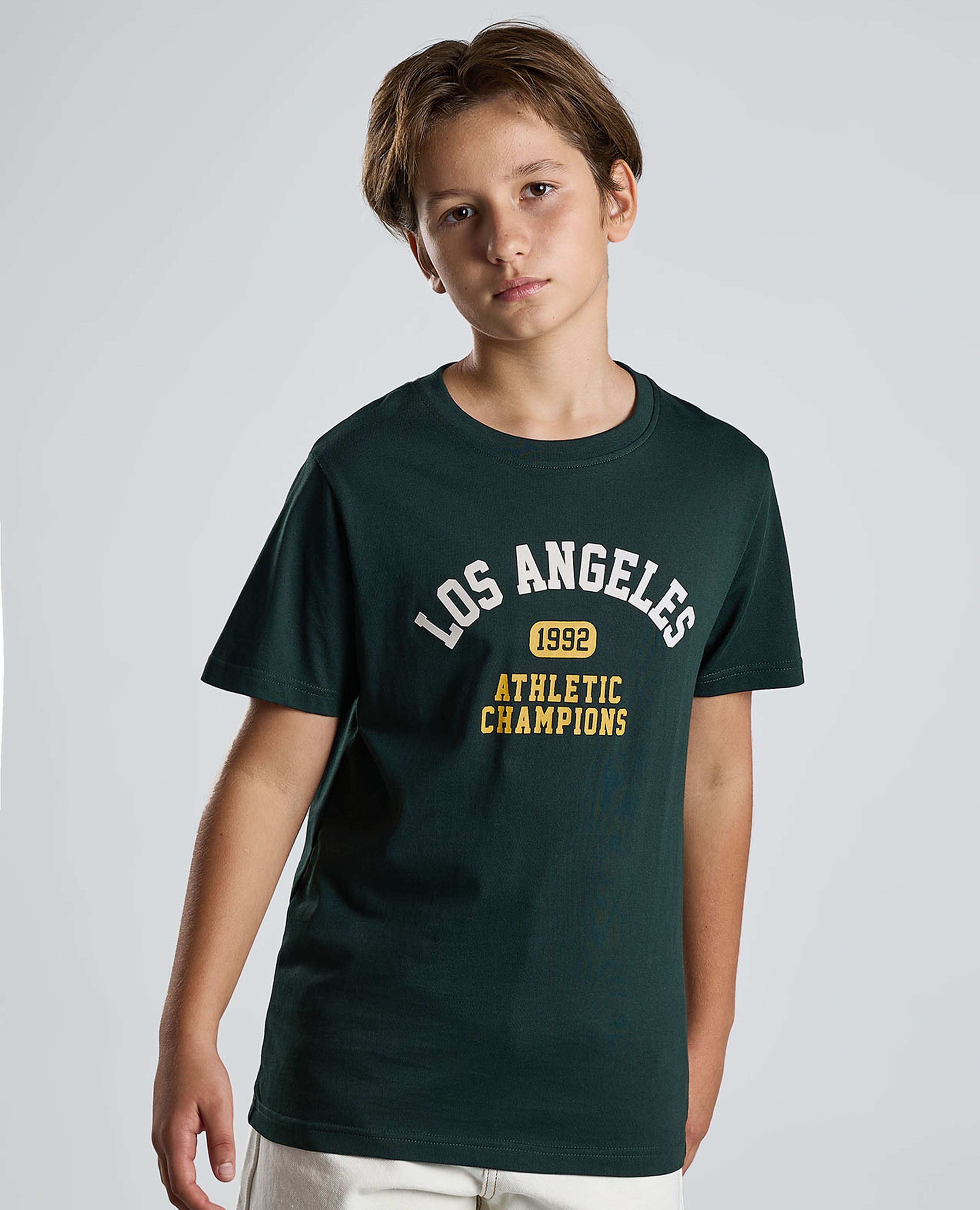 Typography Print T-Shirt with Crew Neck and Short Sleeves