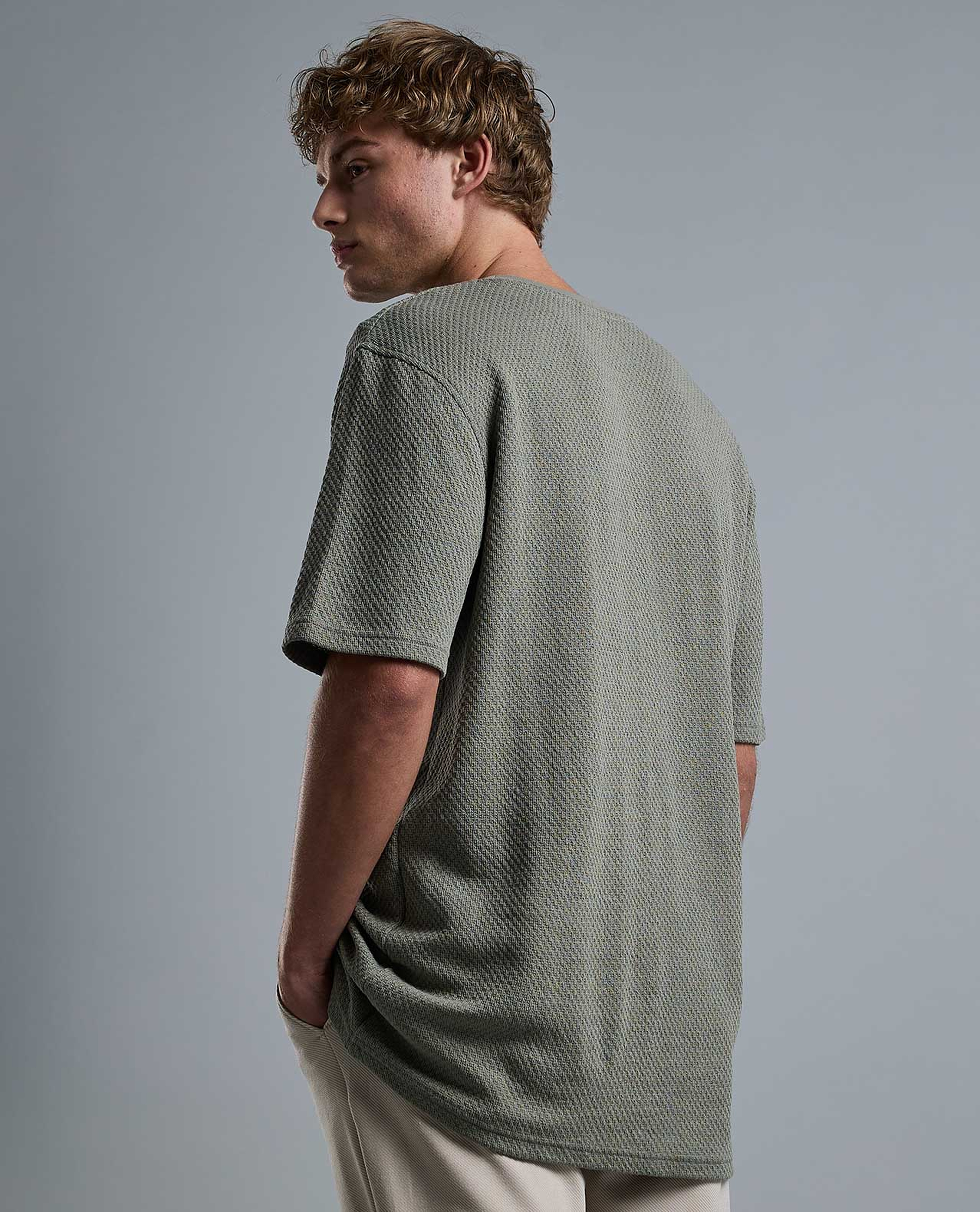 Textured T-Shirt with Crew Neck and Short Sleeves