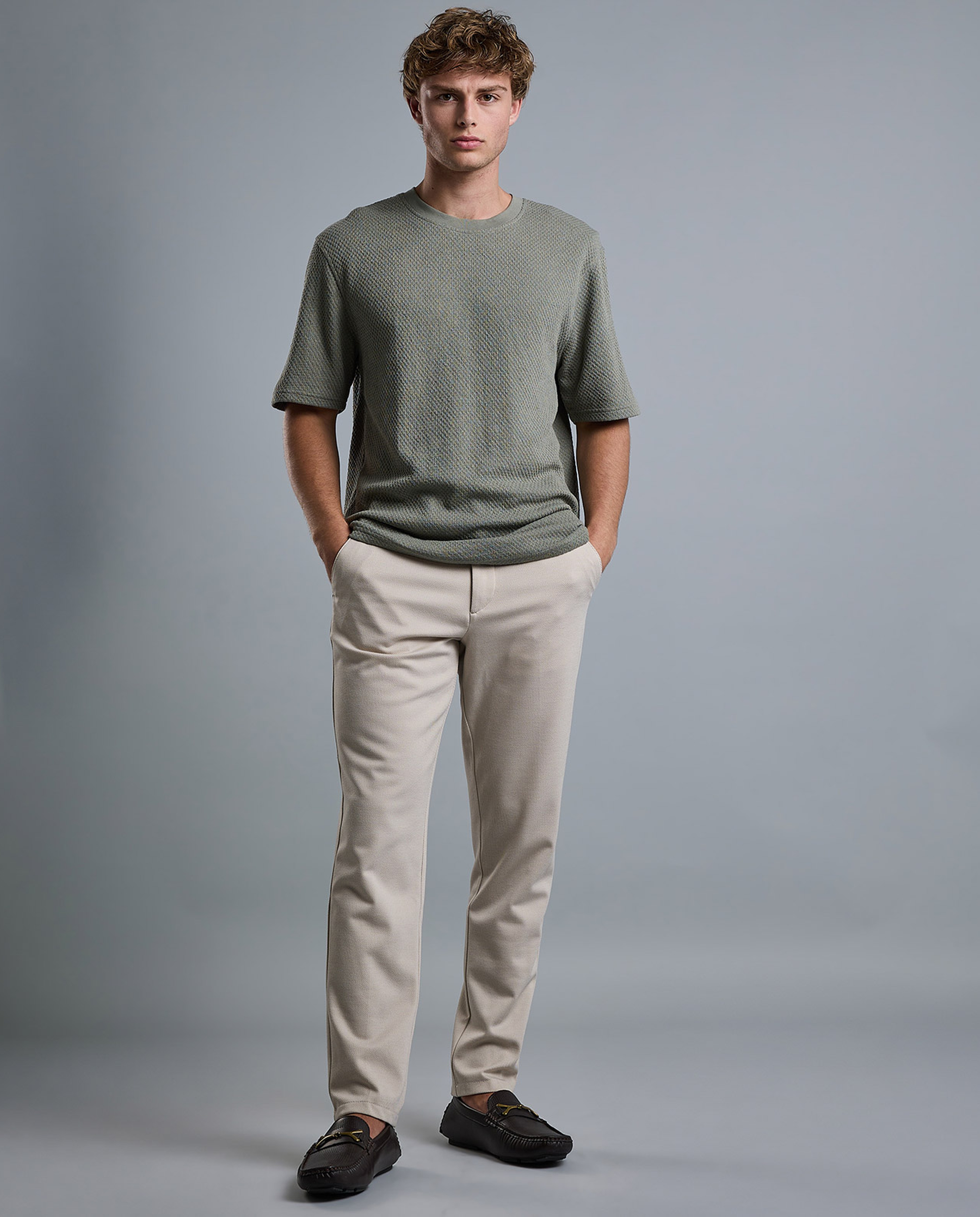Textured T-Shirt with Crew Neck and Short Sleeves