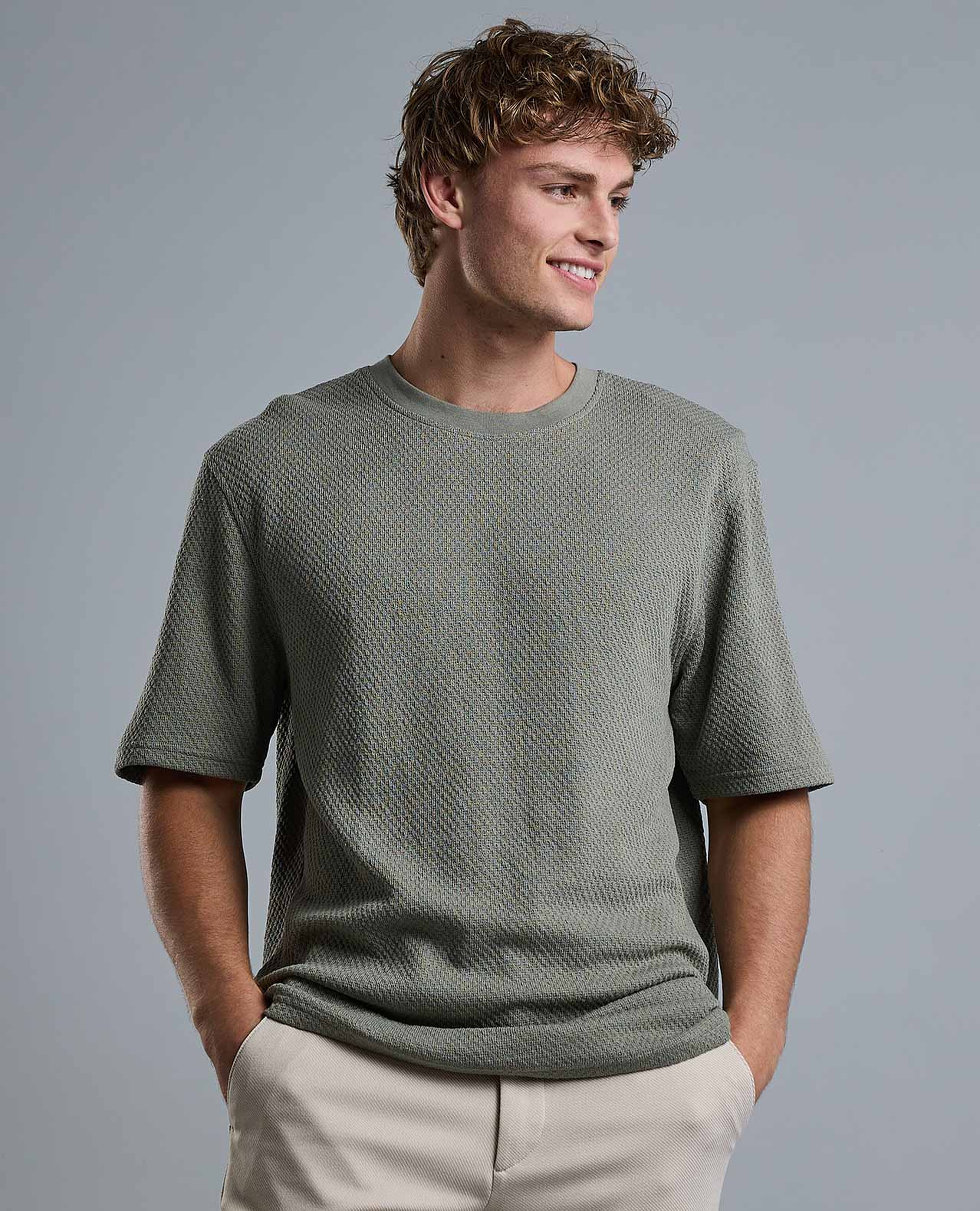 Textured T-Shirt with Crew Neck and Short Sleeves