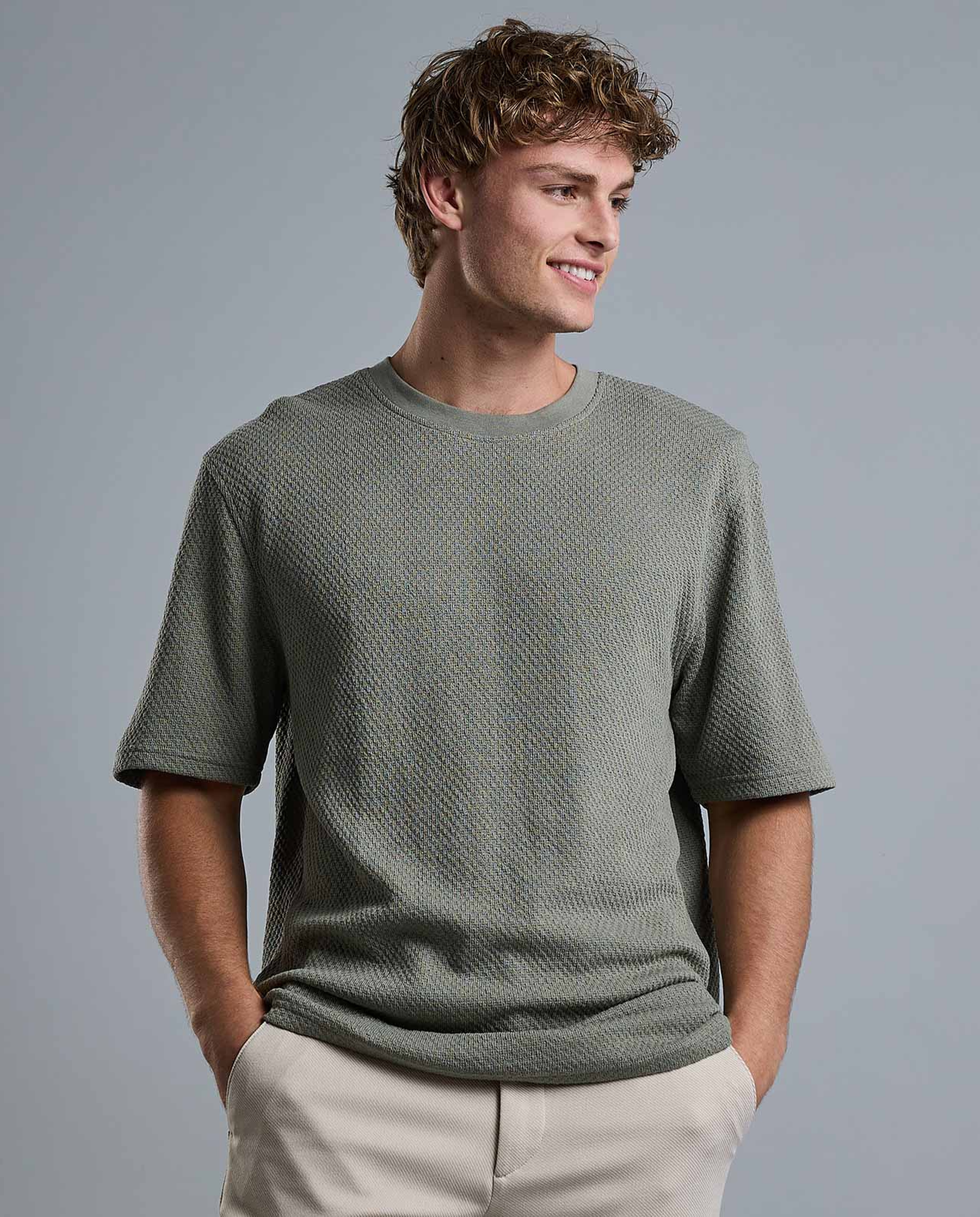 Textured T-Shirt with Crew Neck and Short Sleeves