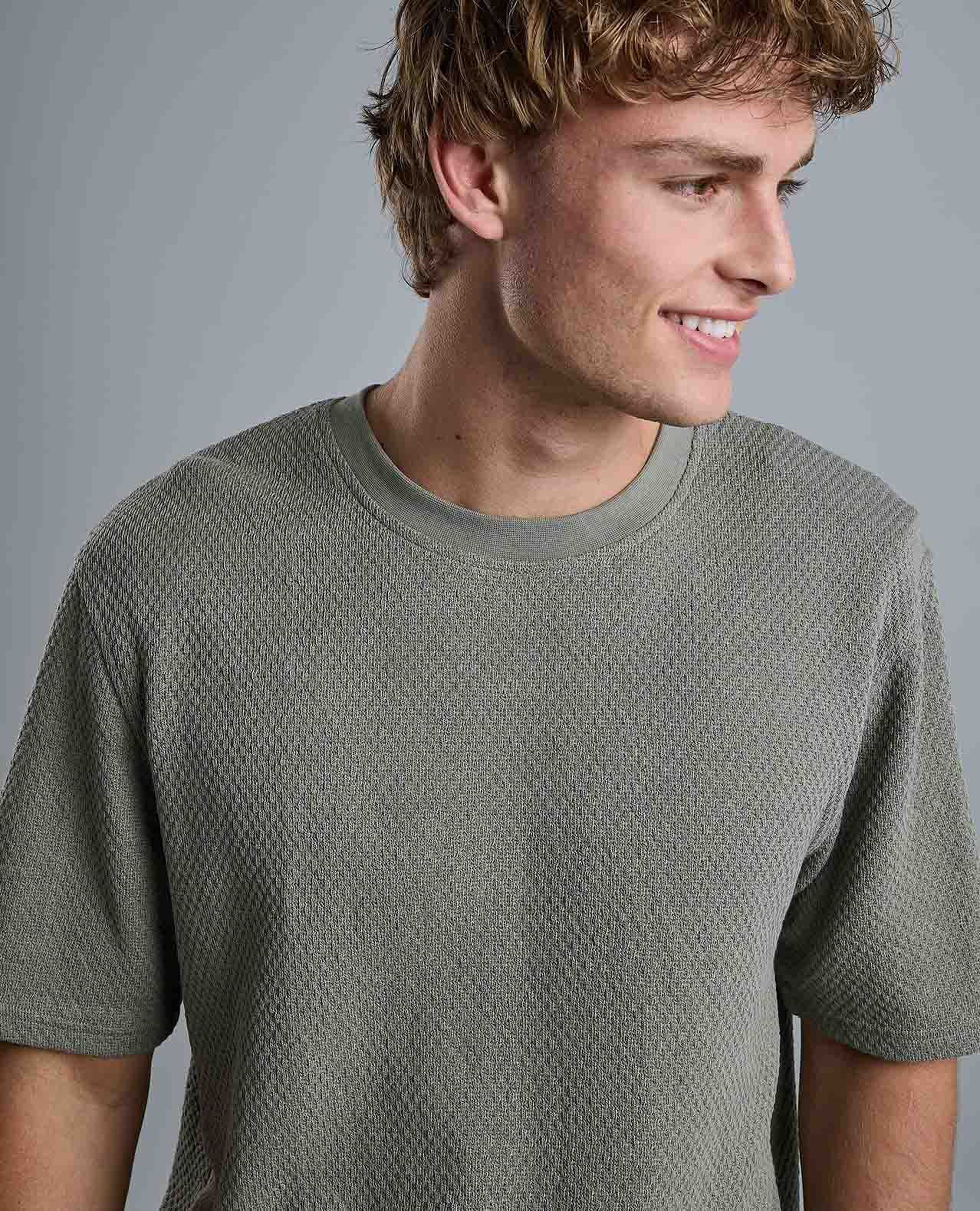 Textured T-Shirt with Crew Neck and Short Sleeves
