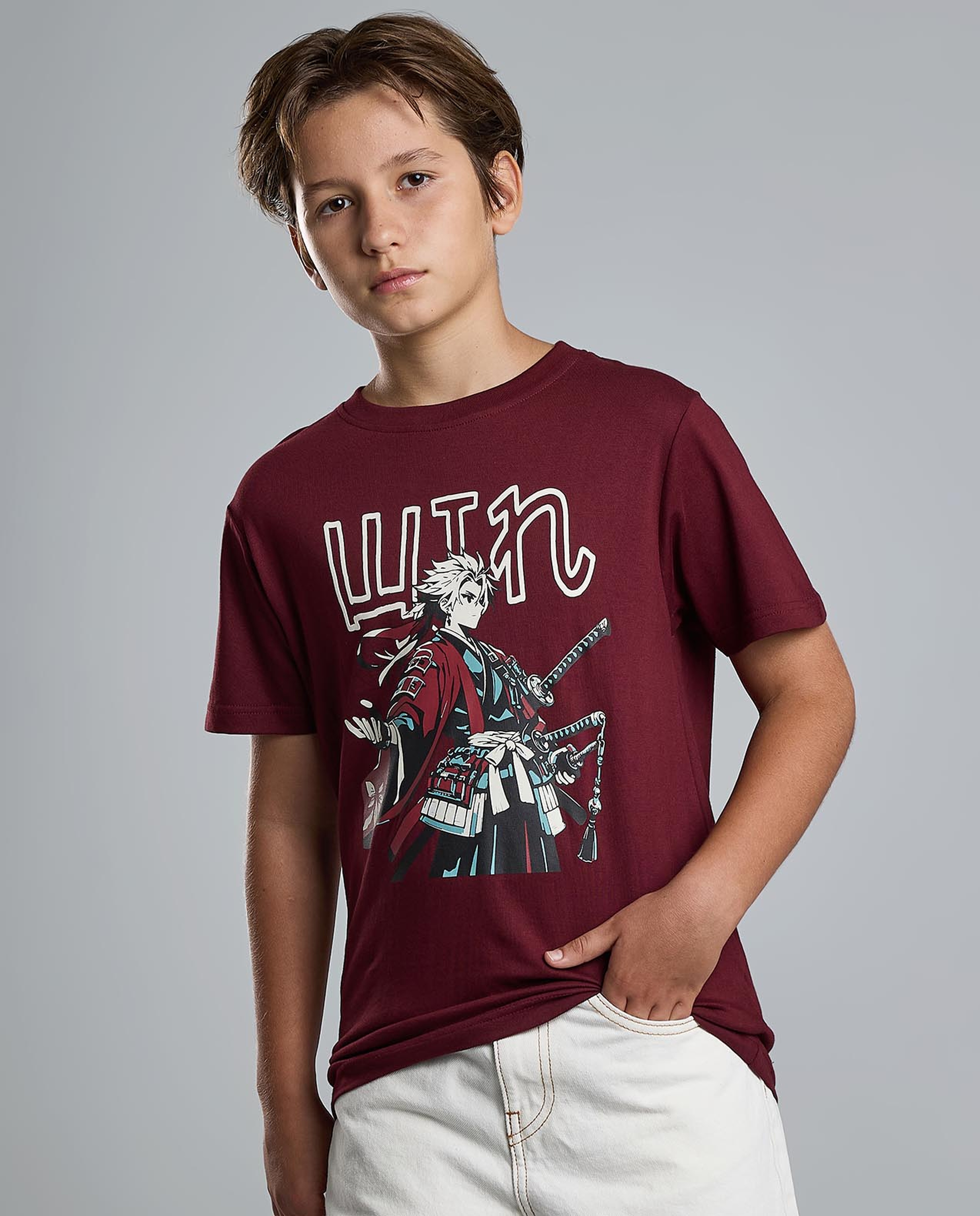 Graphic Print T-Shirt with Crew Neck and Short Sleeves