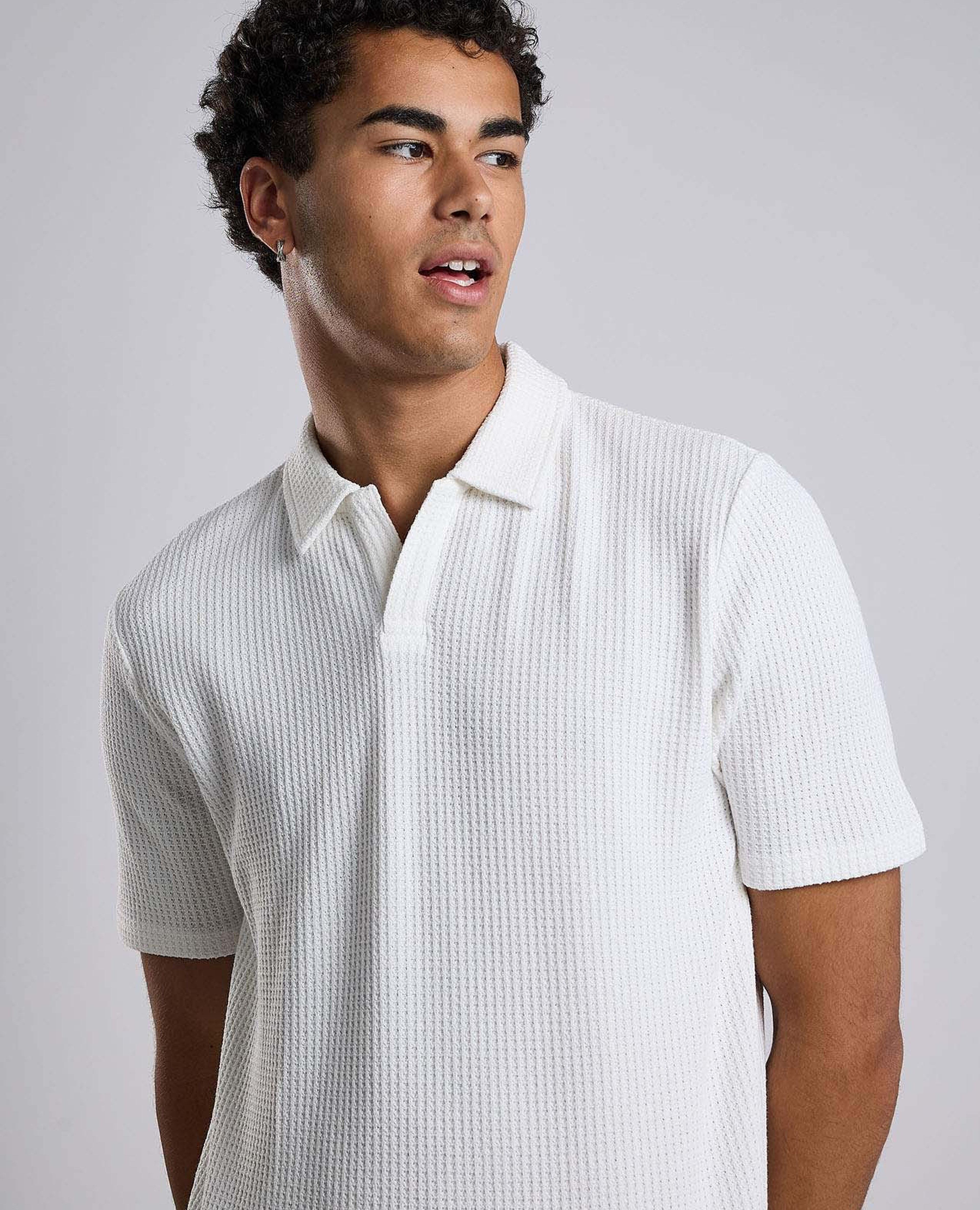 Ribbed Polo T-Shirt with Short Sleeves
