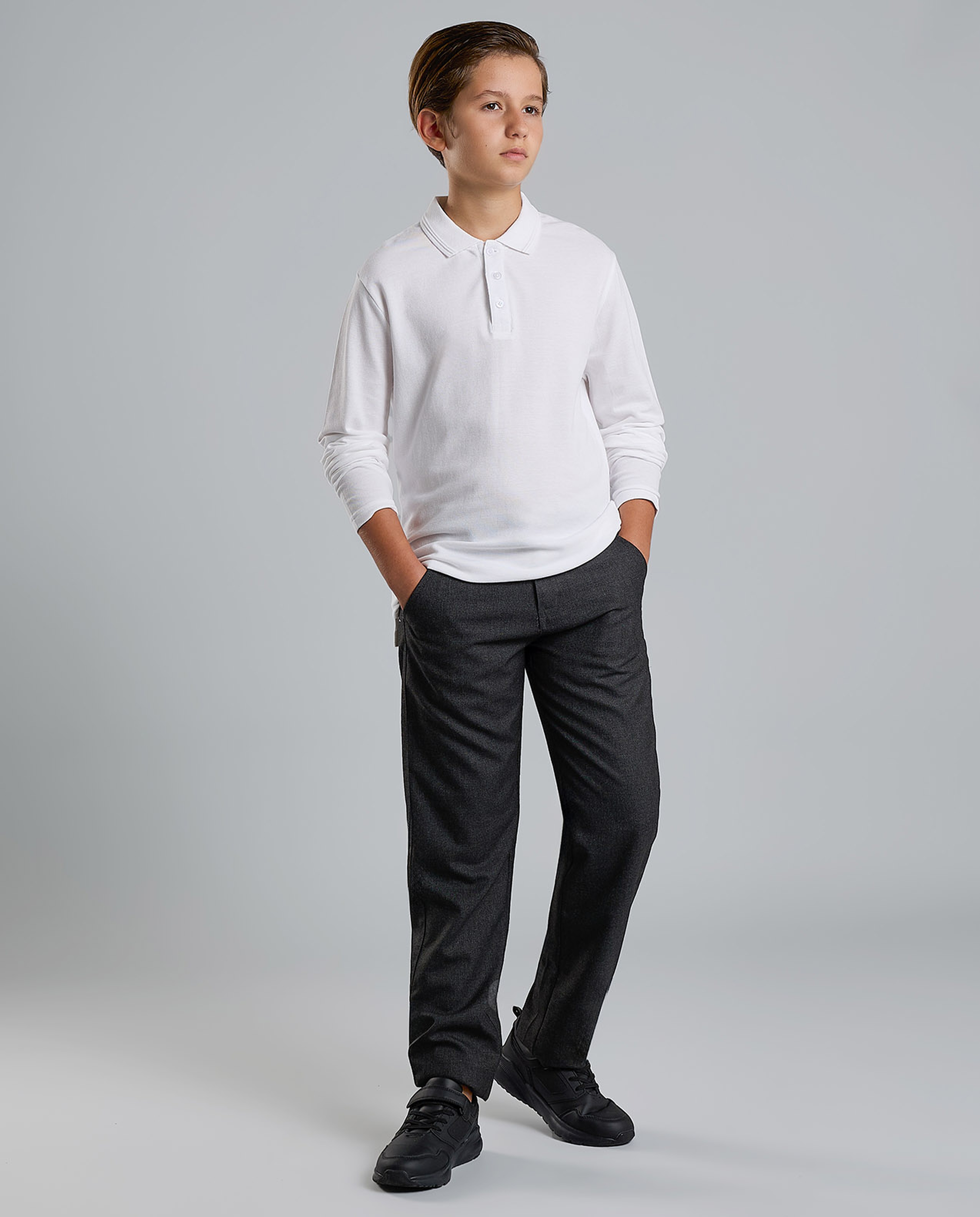 2 Pack Solid Polo T-Shirts with Long Sleeves