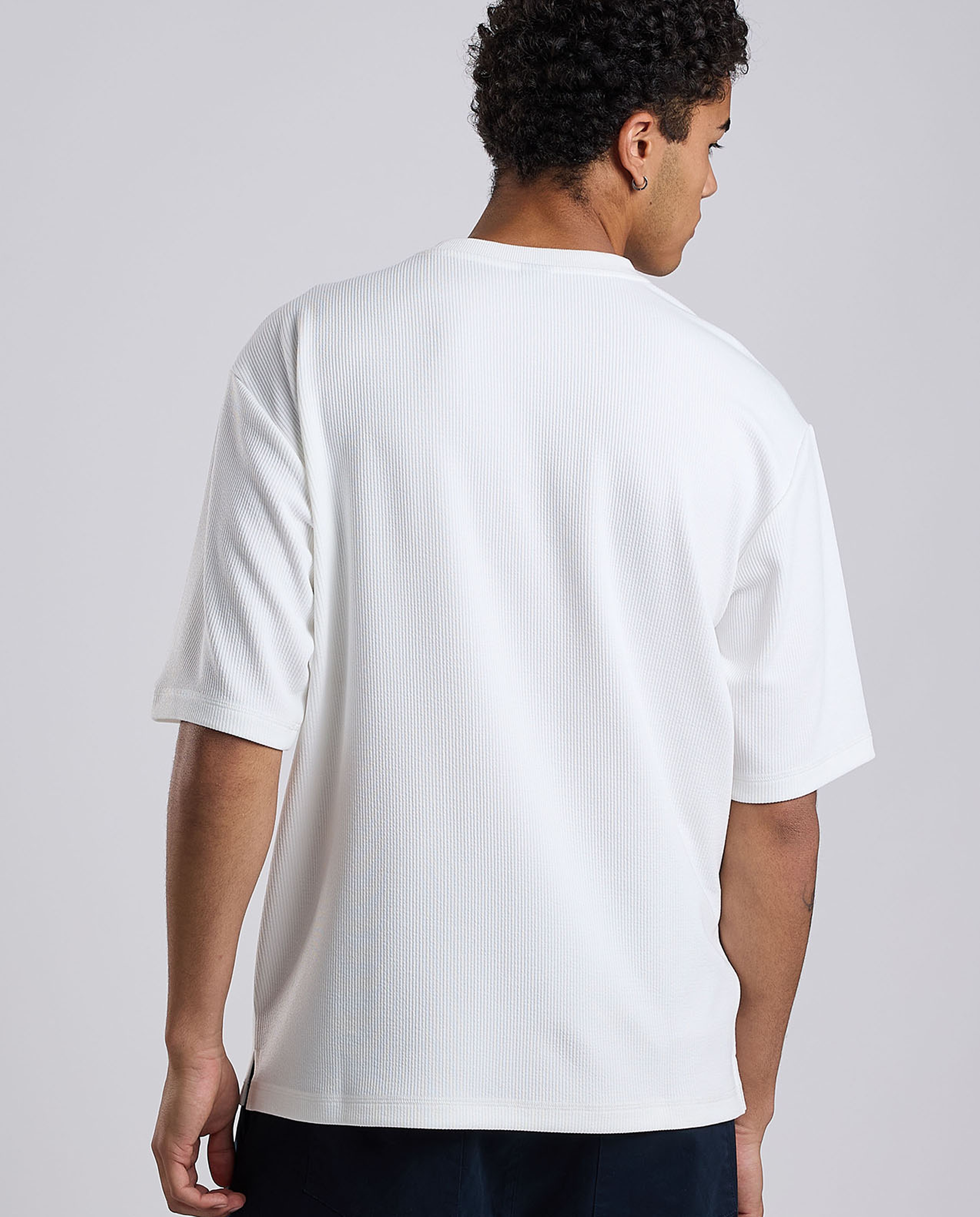 Textured T-Shirt with Crew Neck and Short Sleeves