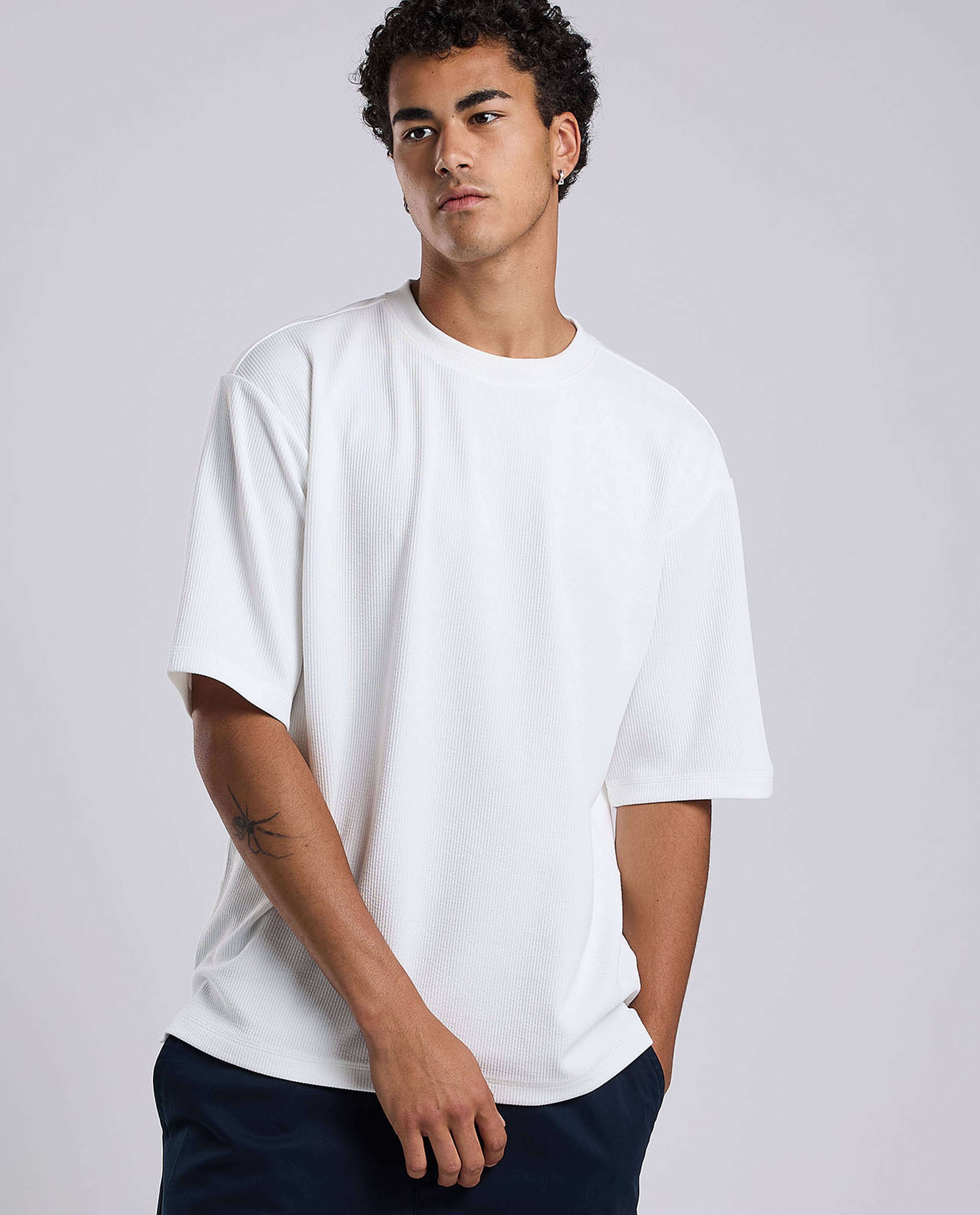 Textured T-Shirt with Crew Neck and Short Sleeves
