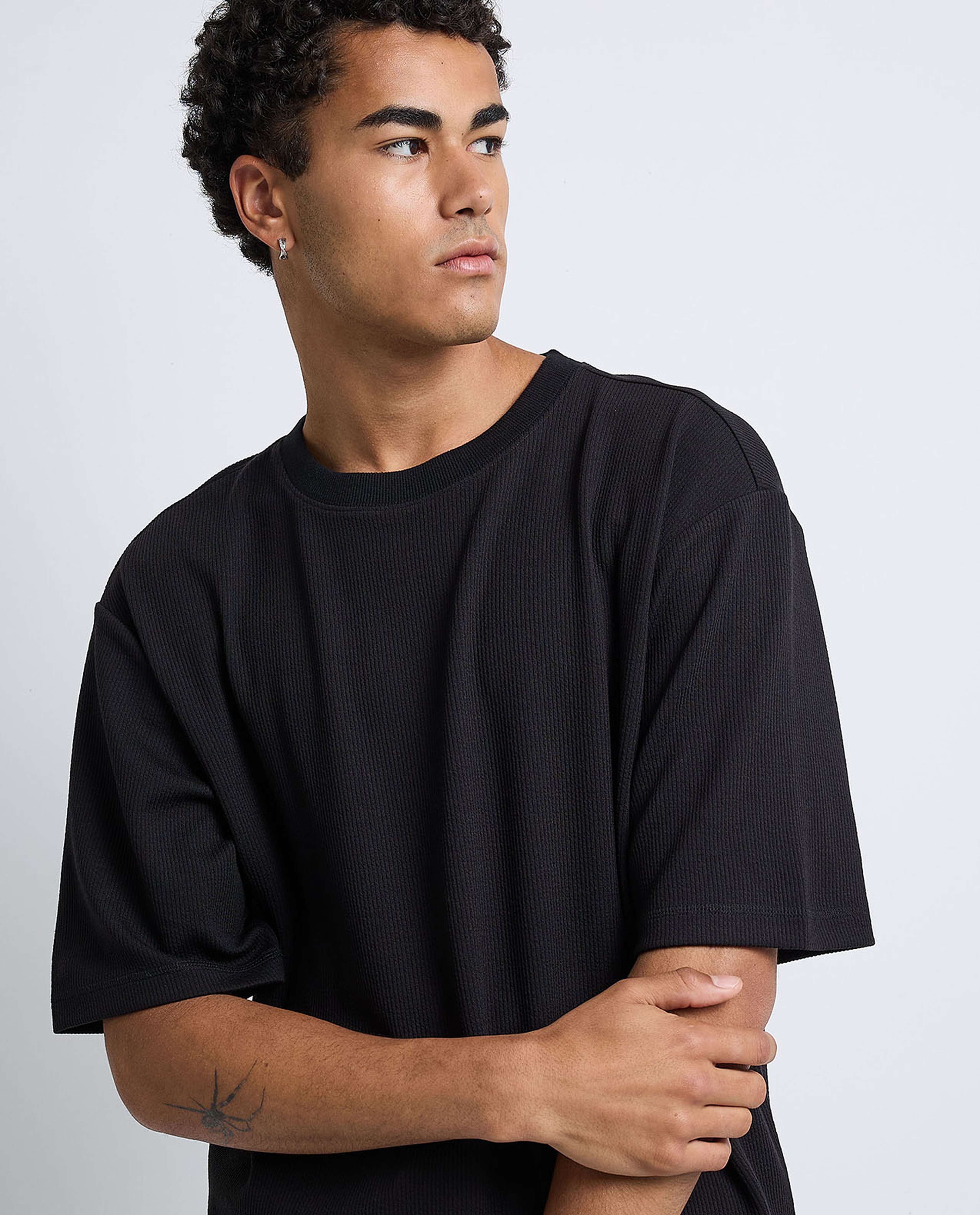 Textured T-Shirt with Crew Neck and Short Sleeves
