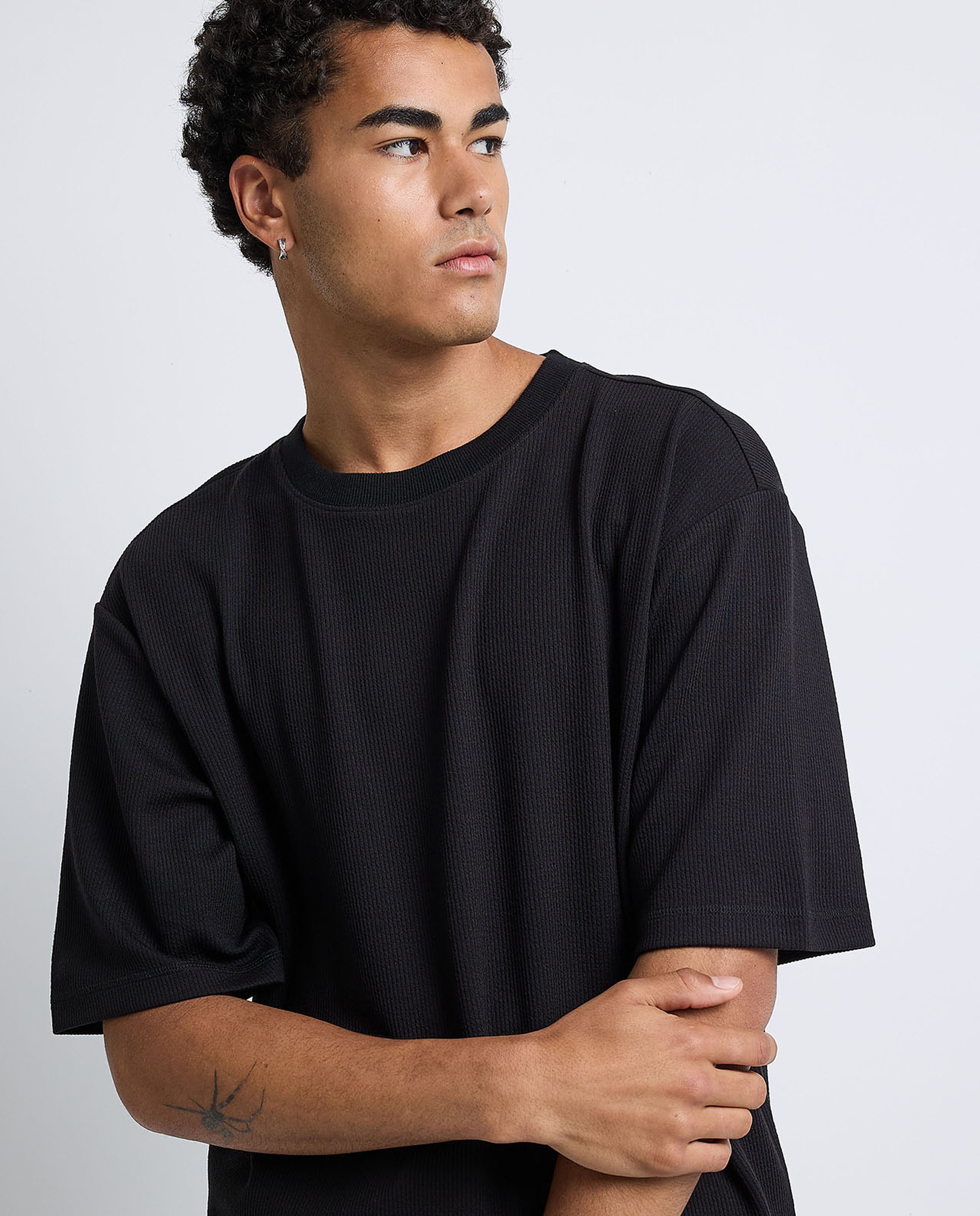 Textured T-Shirt with Crew Neck and Short Sleeves