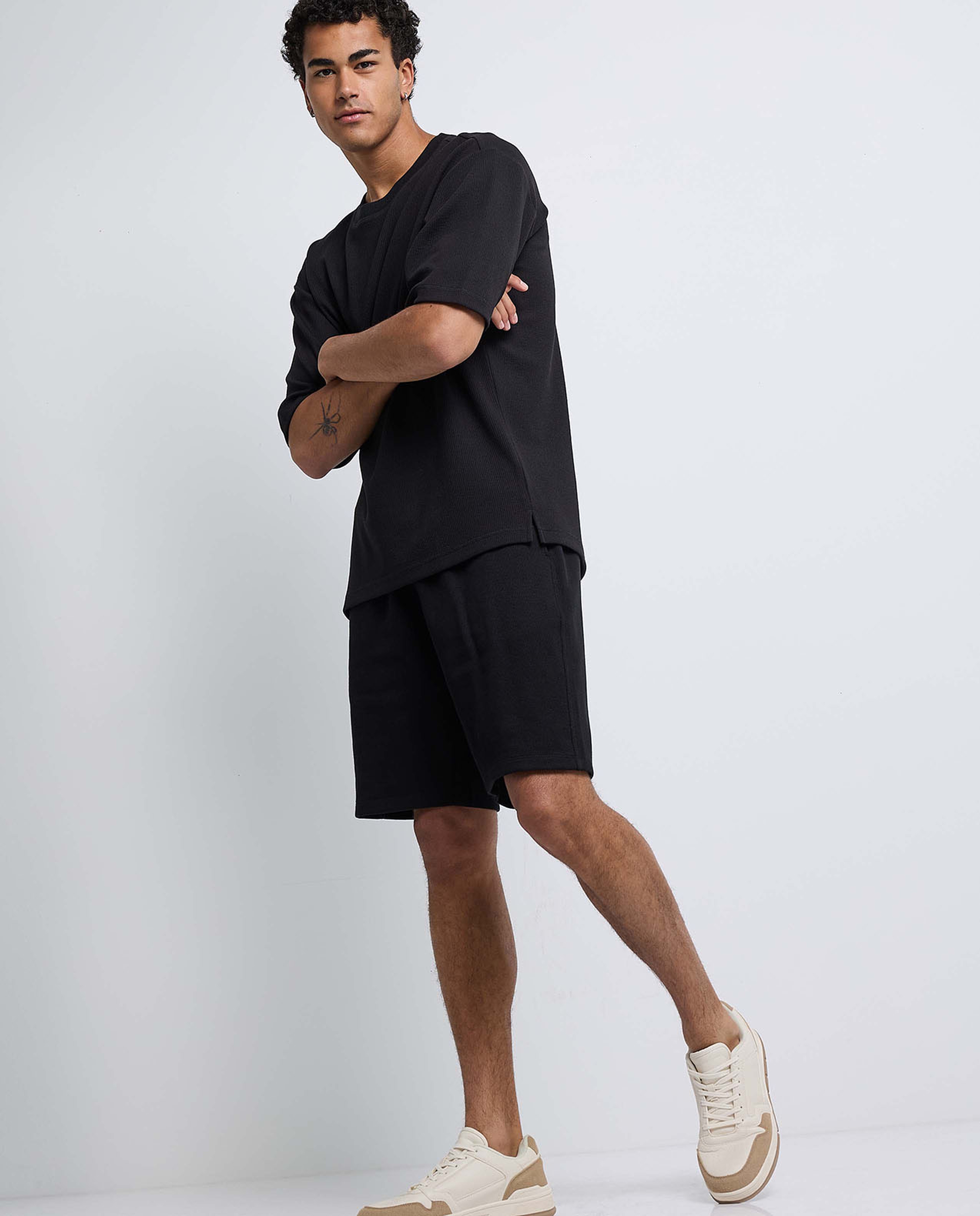 Textured T-Shirt with Crew Neck and Short Sleeves