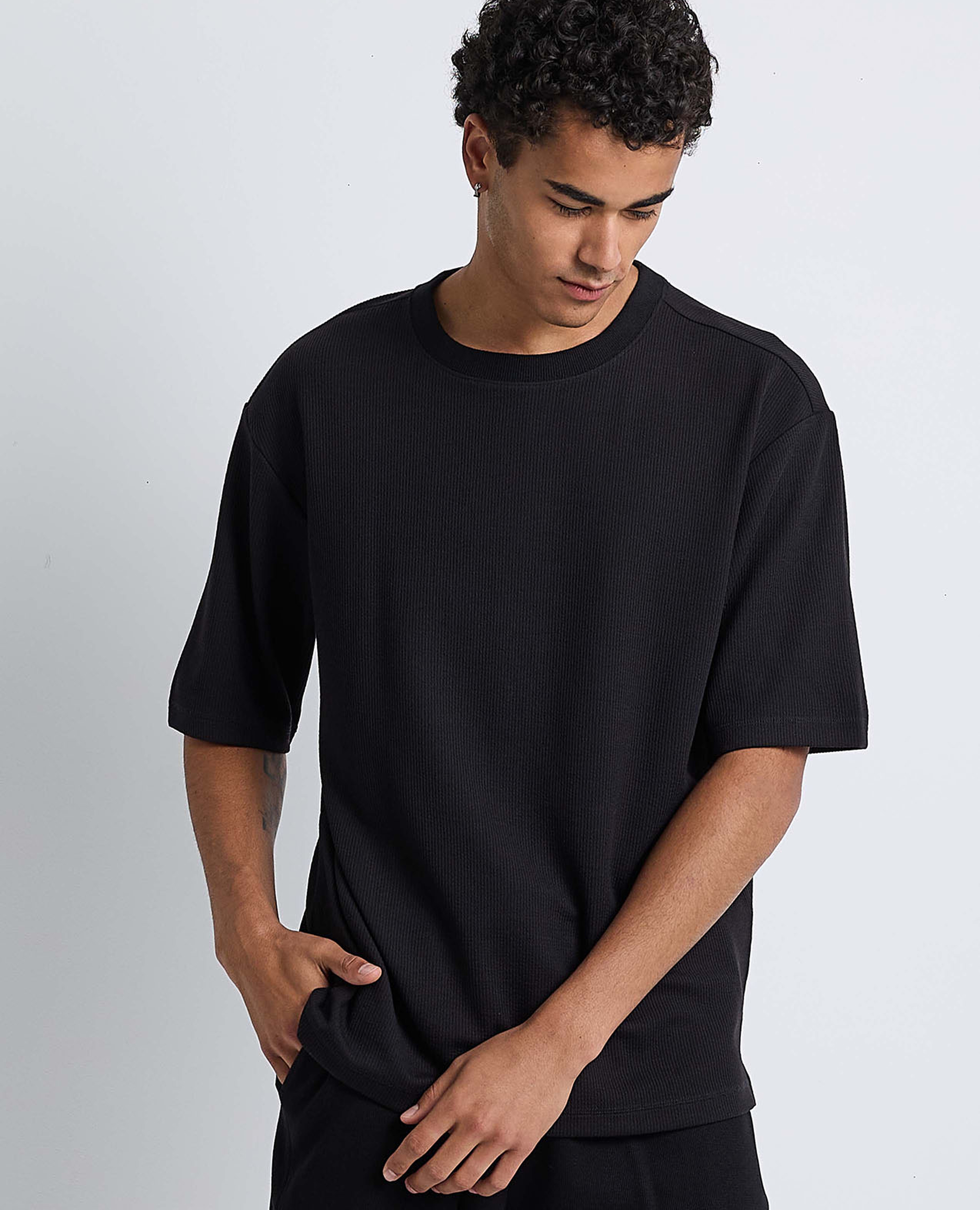Textured T-Shirt with Crew Neck and Short Sleeves