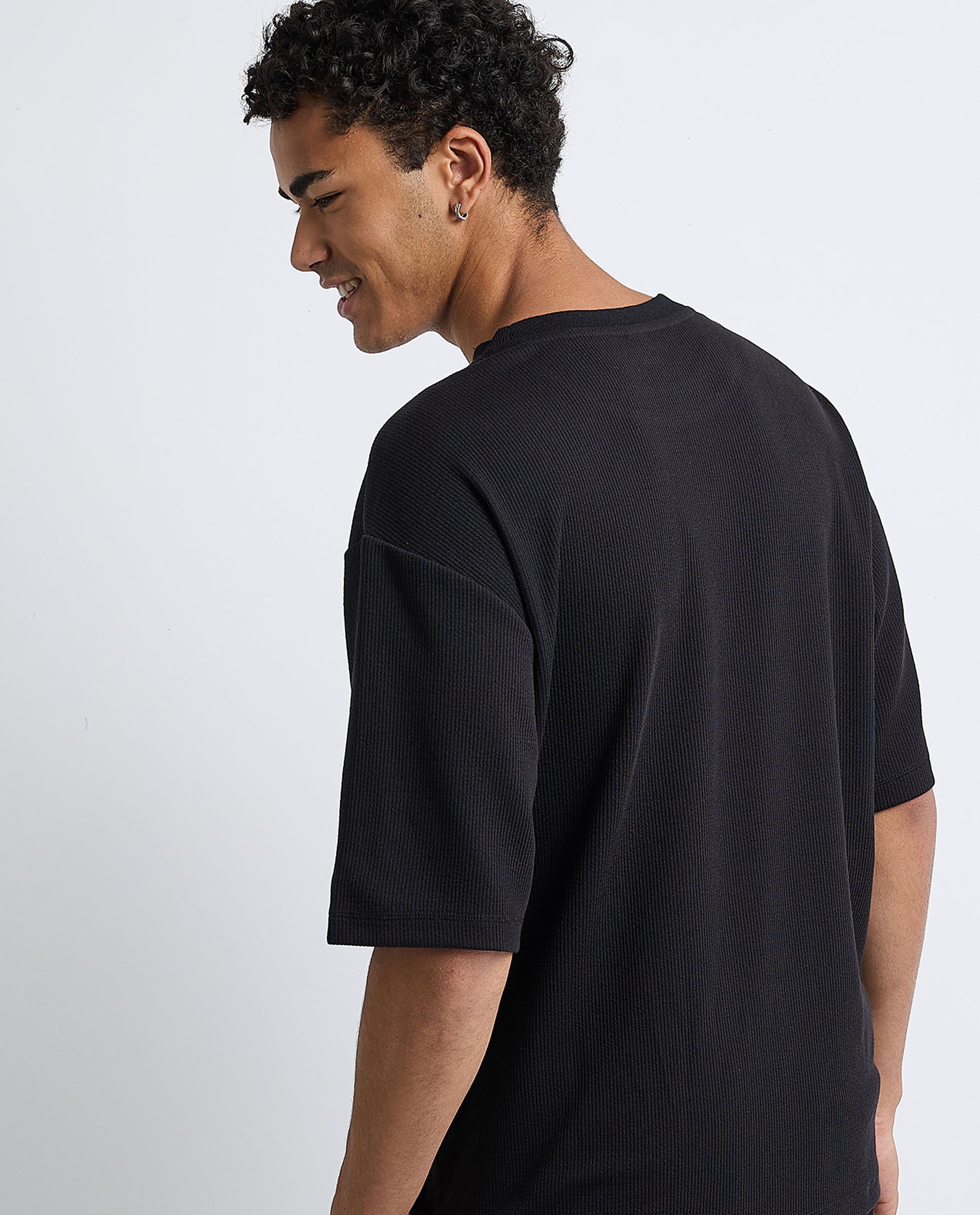 Textured T-Shirt with Crew Neck and Short Sleeves