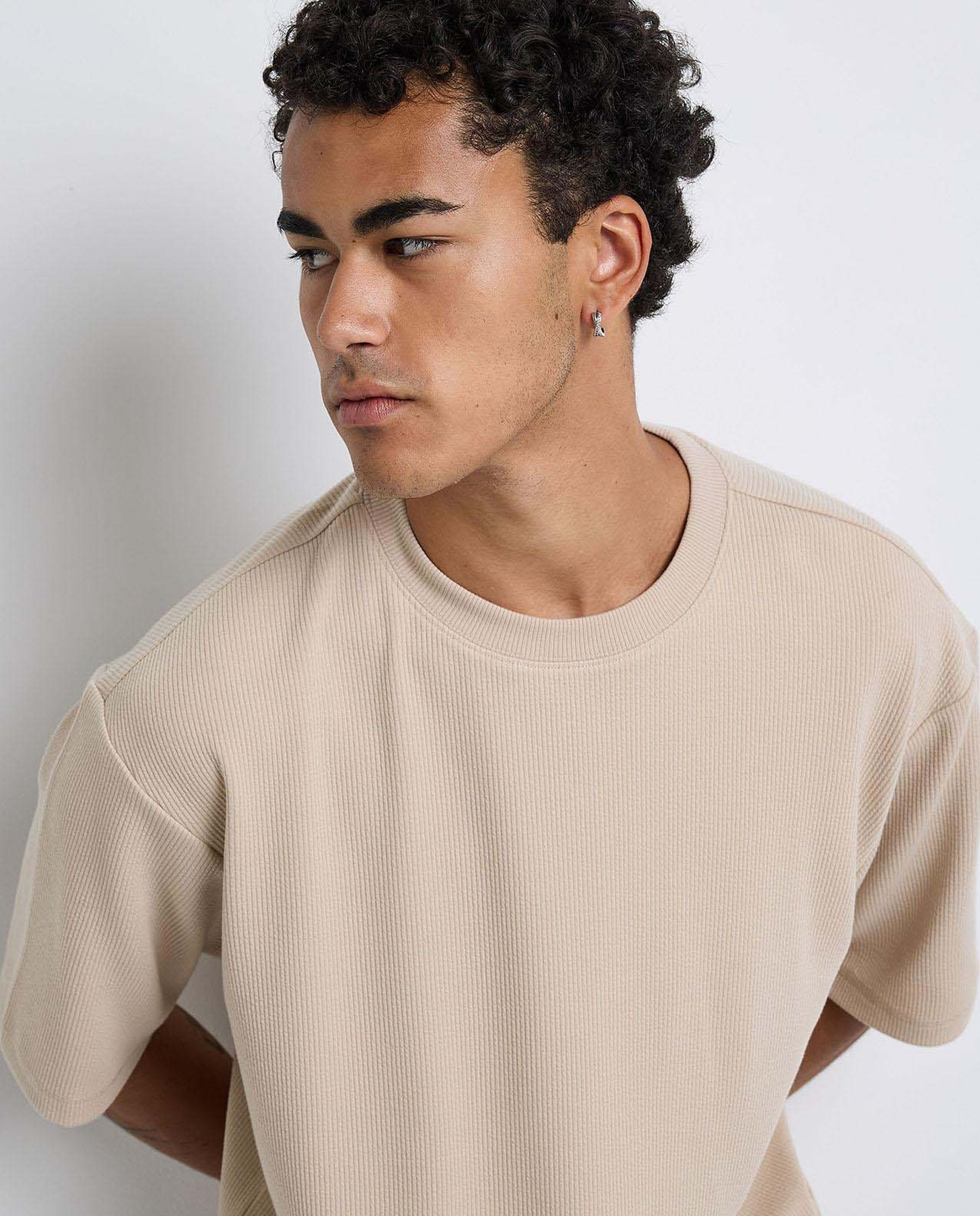 Textured T-Shirt with Crew Neck and Short Sleeves