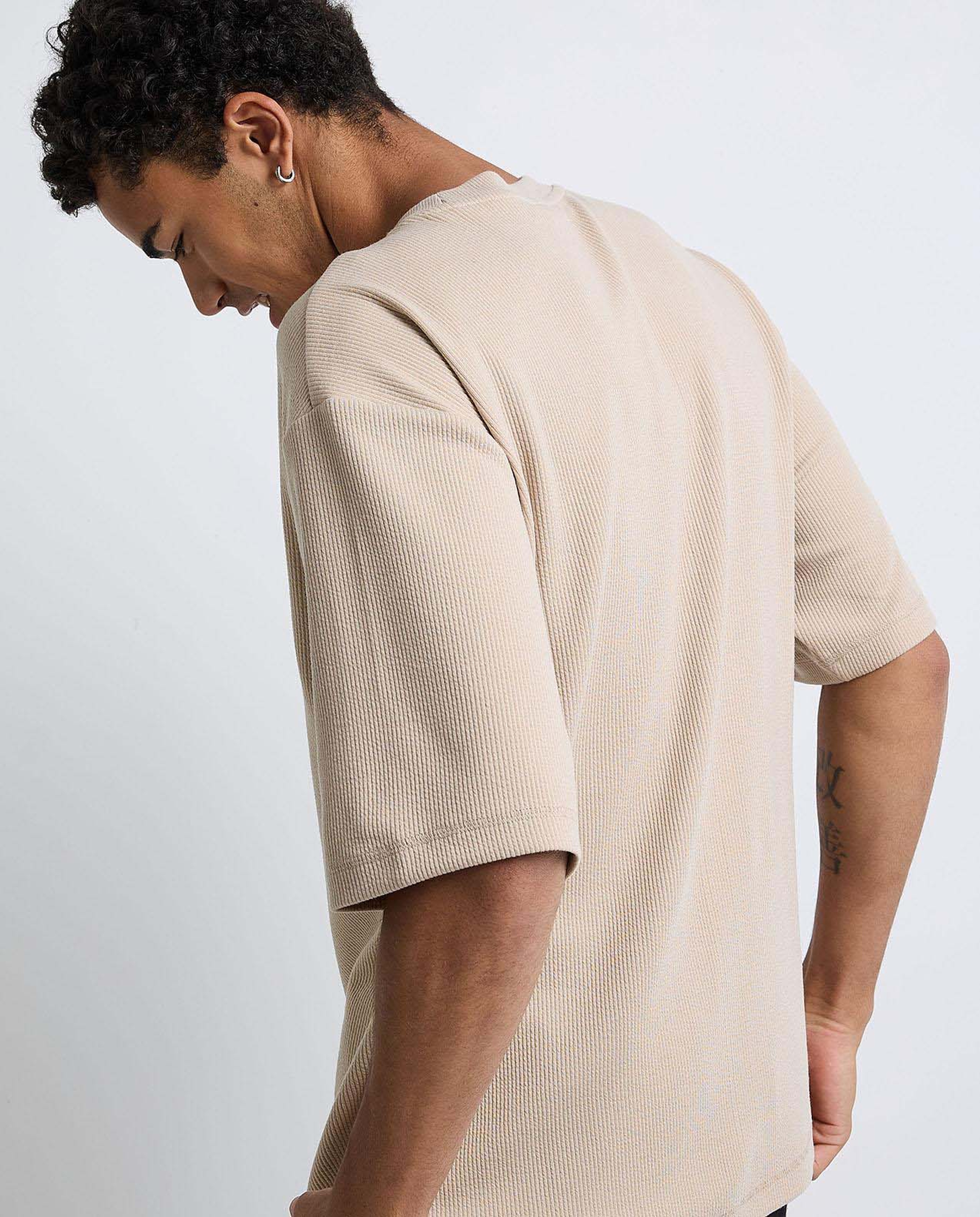 Textured T-Shirt with Crew Neck and Short Sleeves