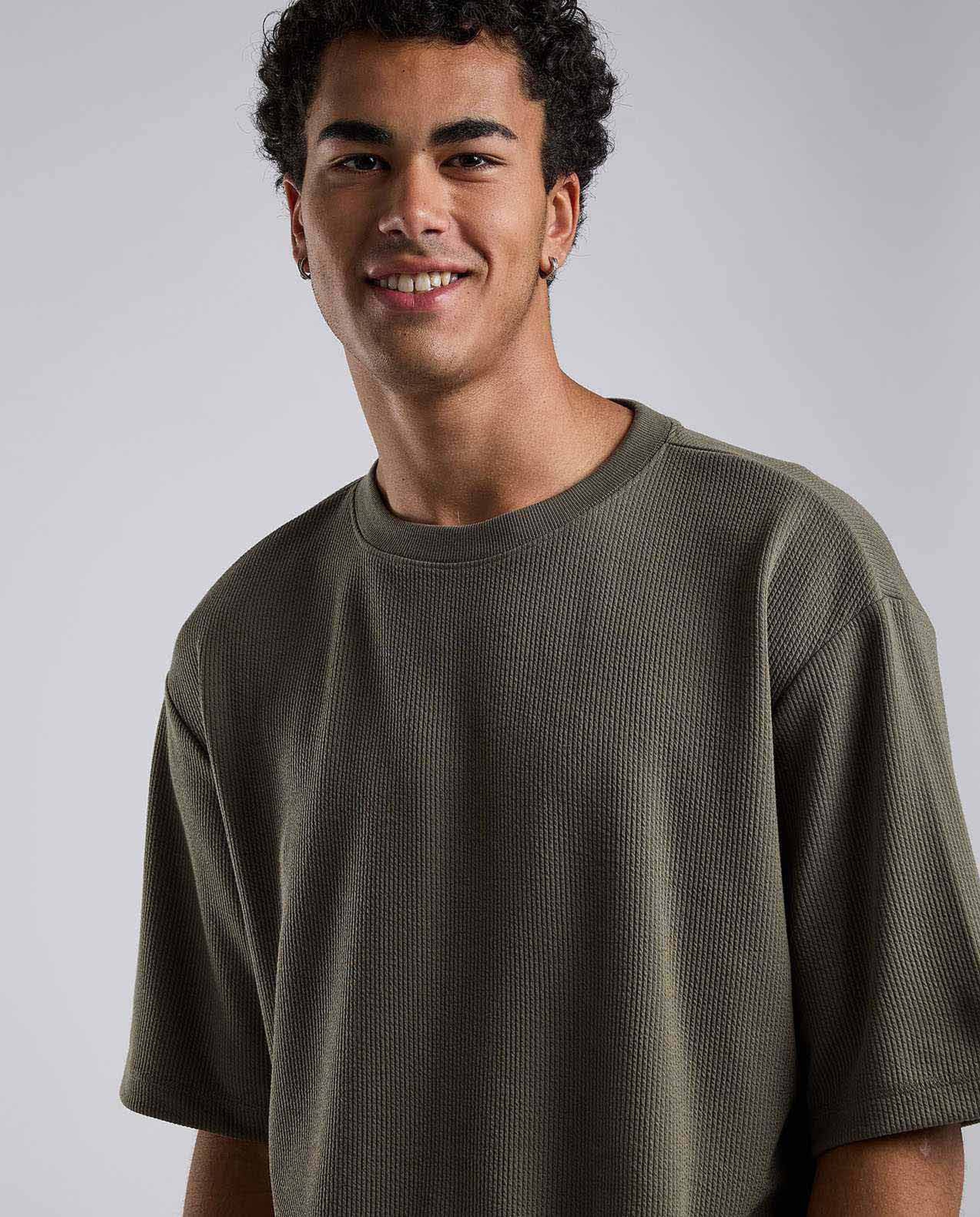 Textured T-Shirt with Crew Neck and Short Sleeves