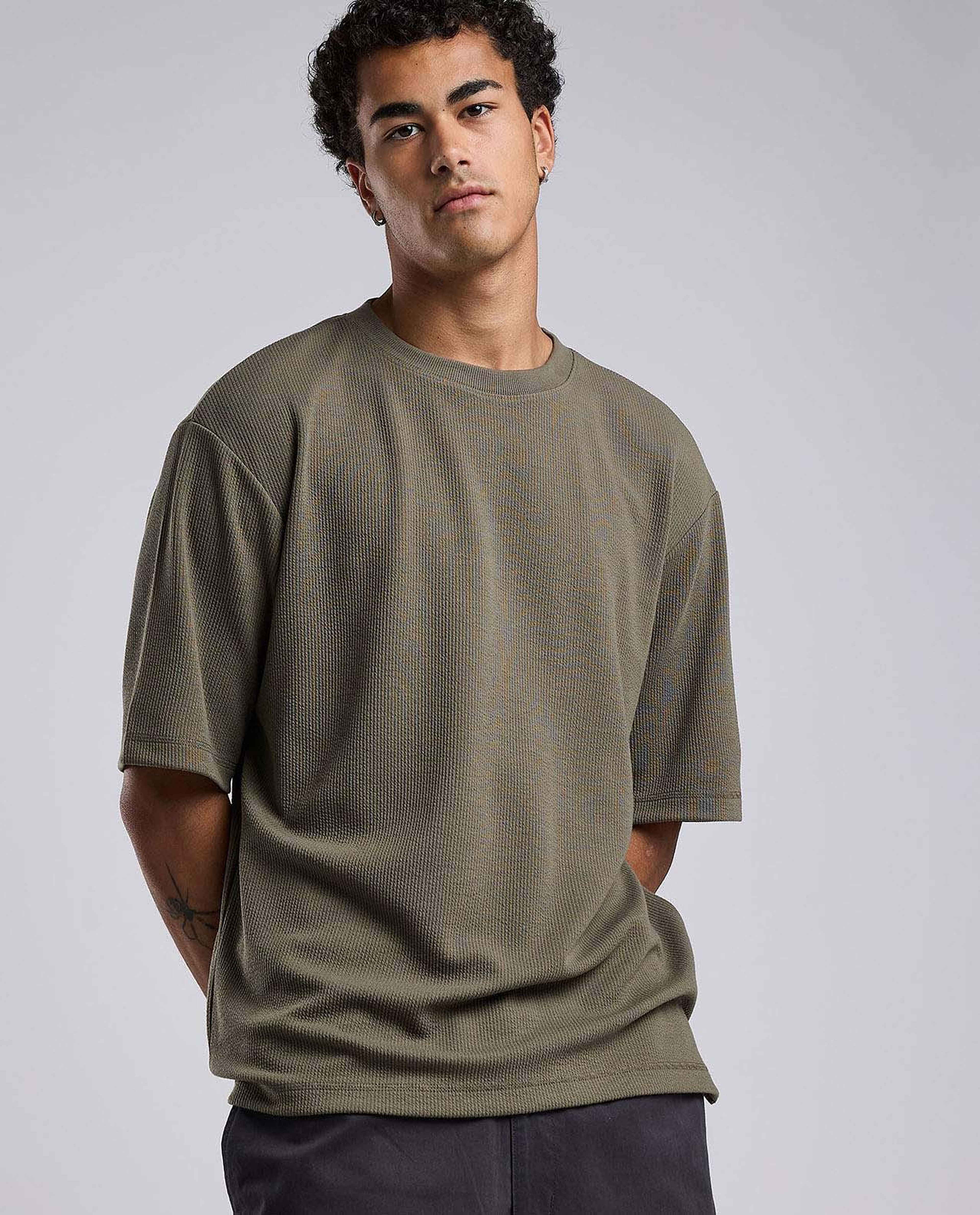 Textured T-Shirt with Crew Neck and Short Sleeves