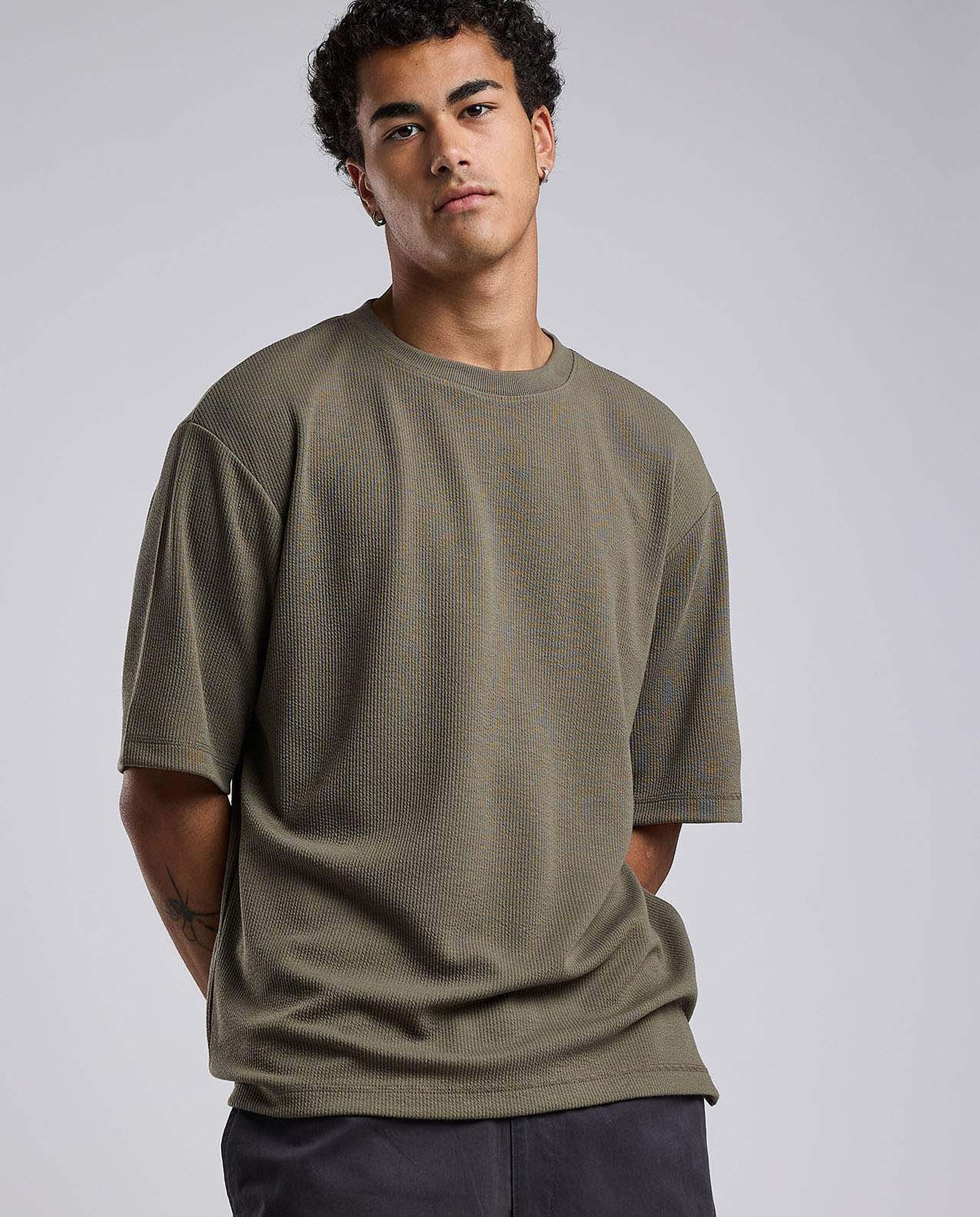 Textured T-Shirt with Crew Neck and Short Sleeves