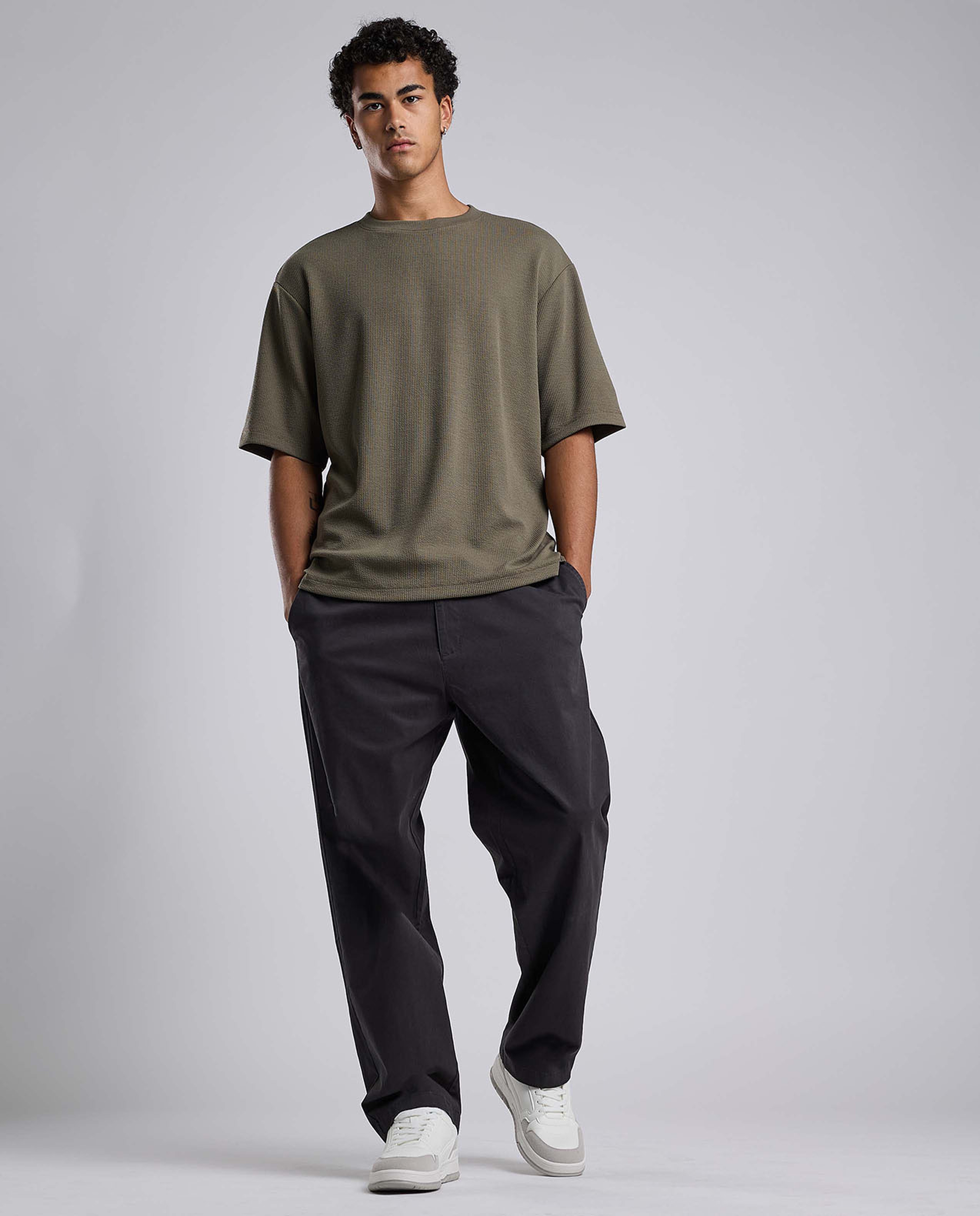 Textured T-Shirt with Crew Neck and Short Sleeves