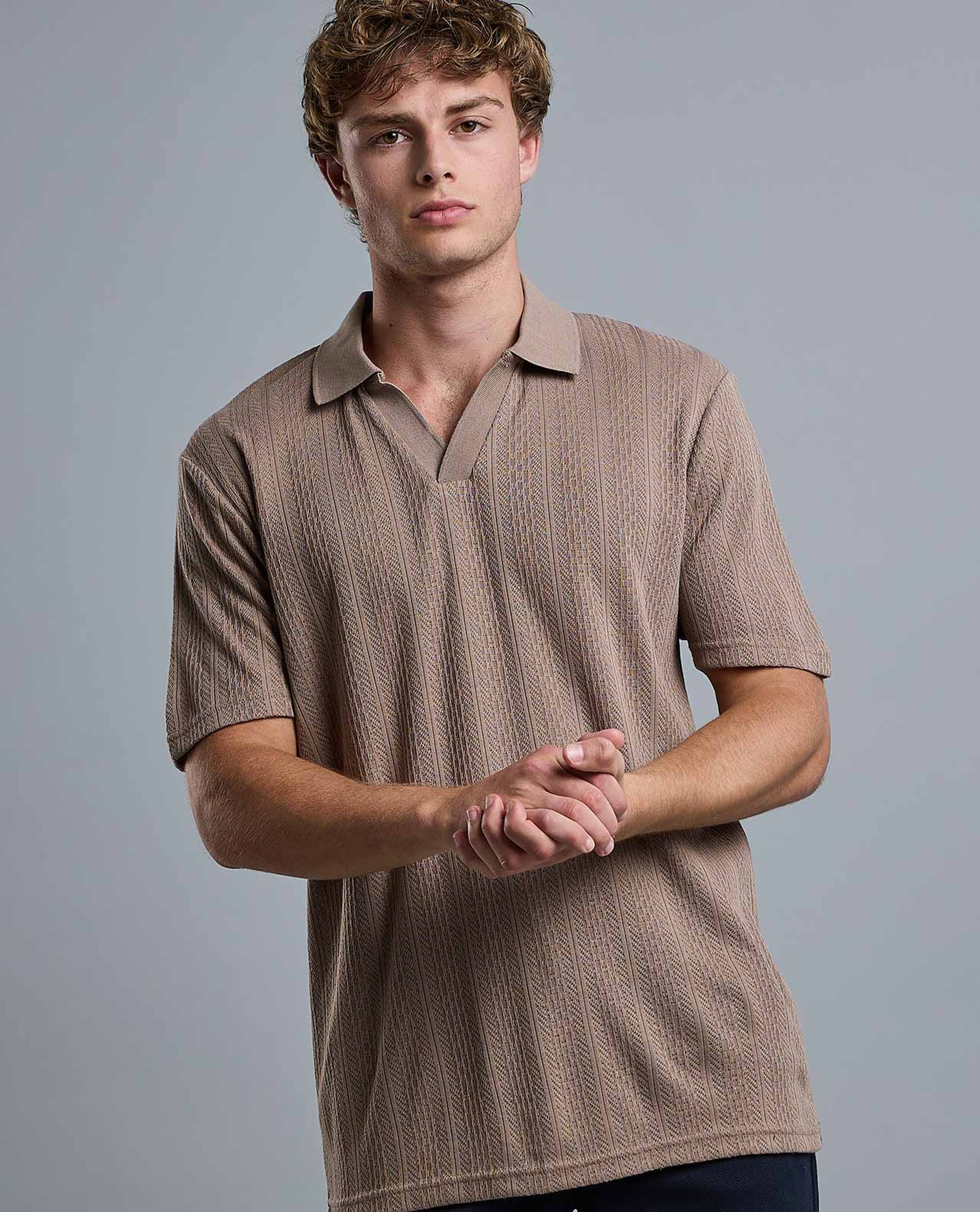 Textured Polo T-Shirt with Short Sleeves