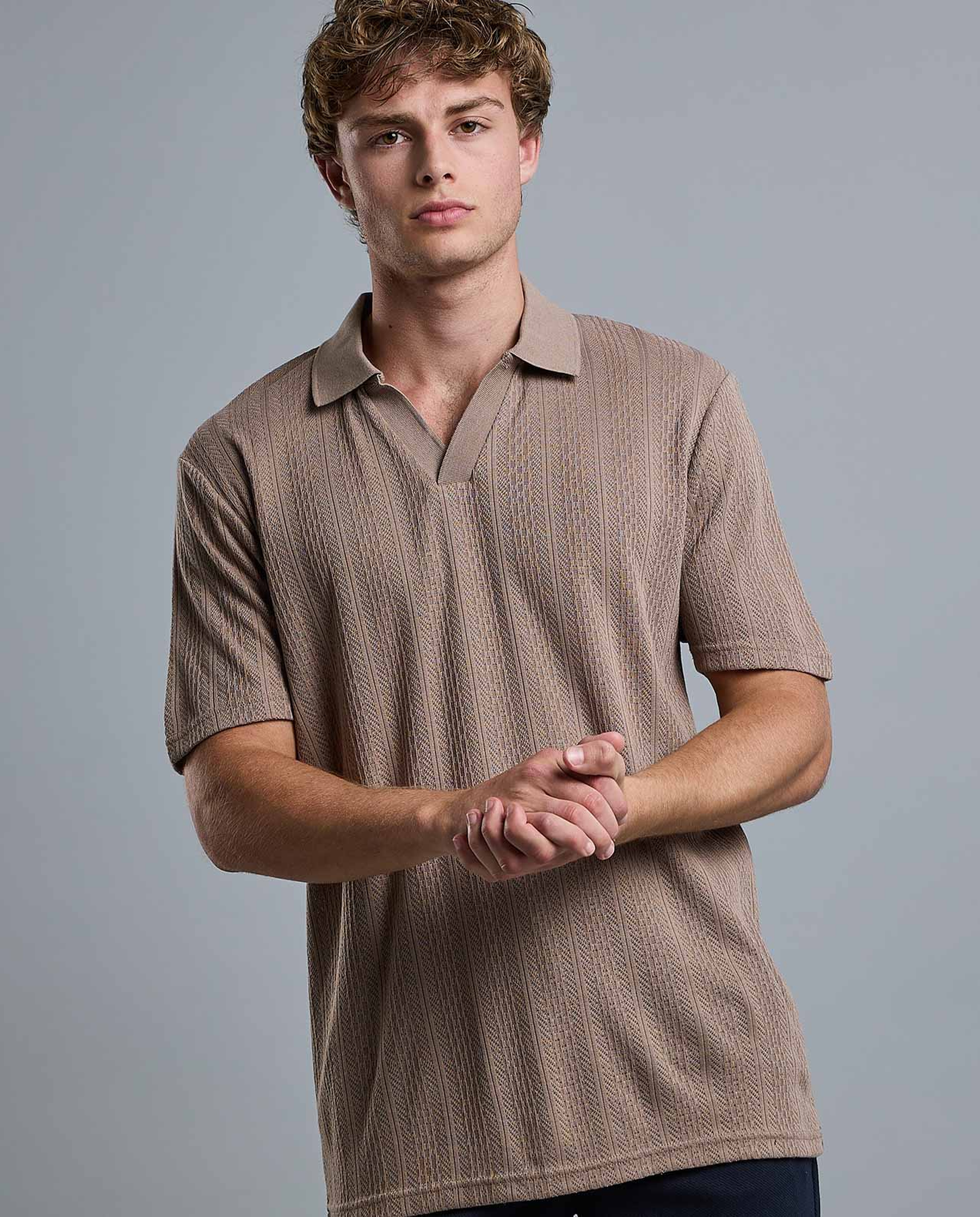 Textured Polo T-Shirt with Short Sleeves