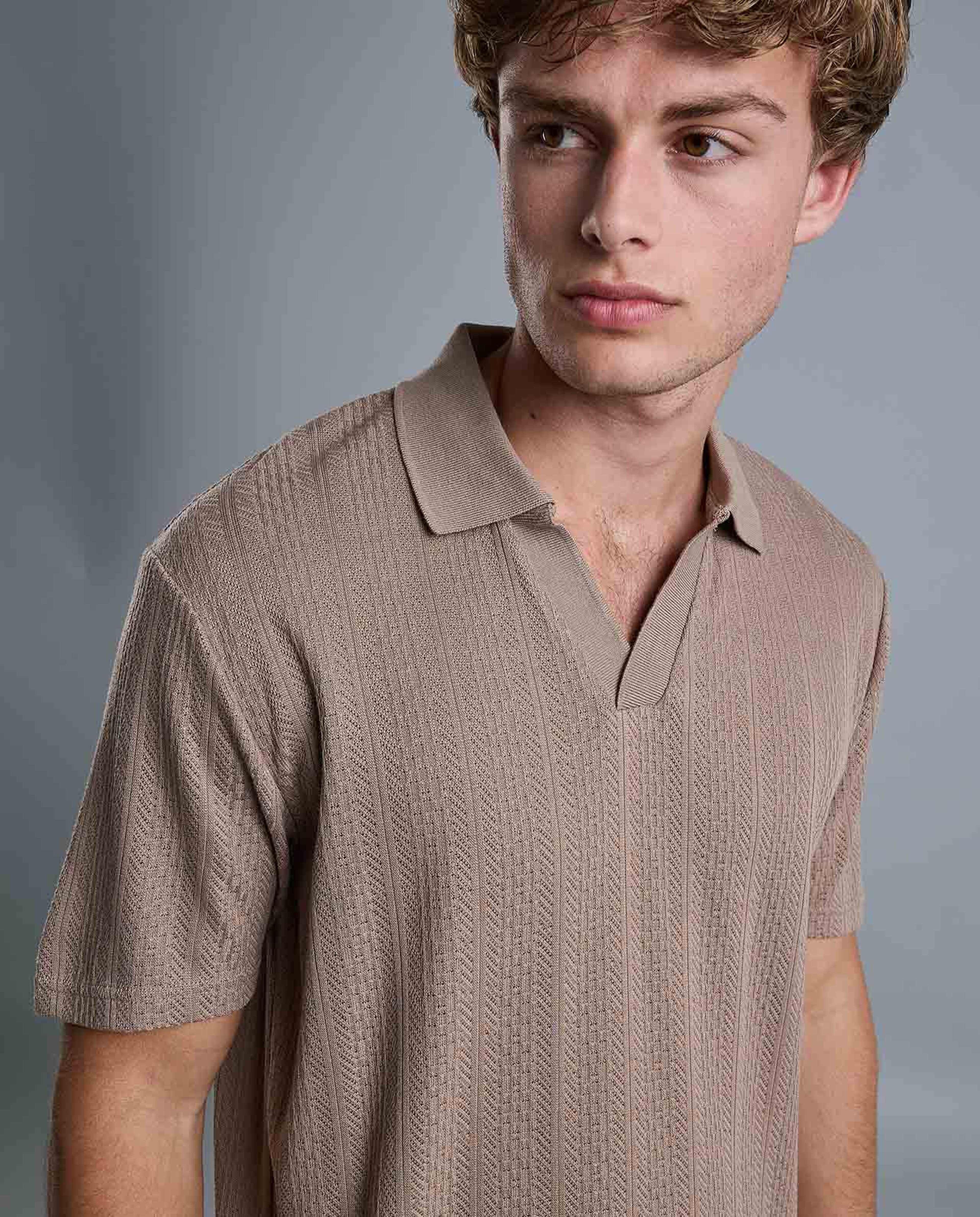 Textured Polo T-Shirt with Short Sleeves