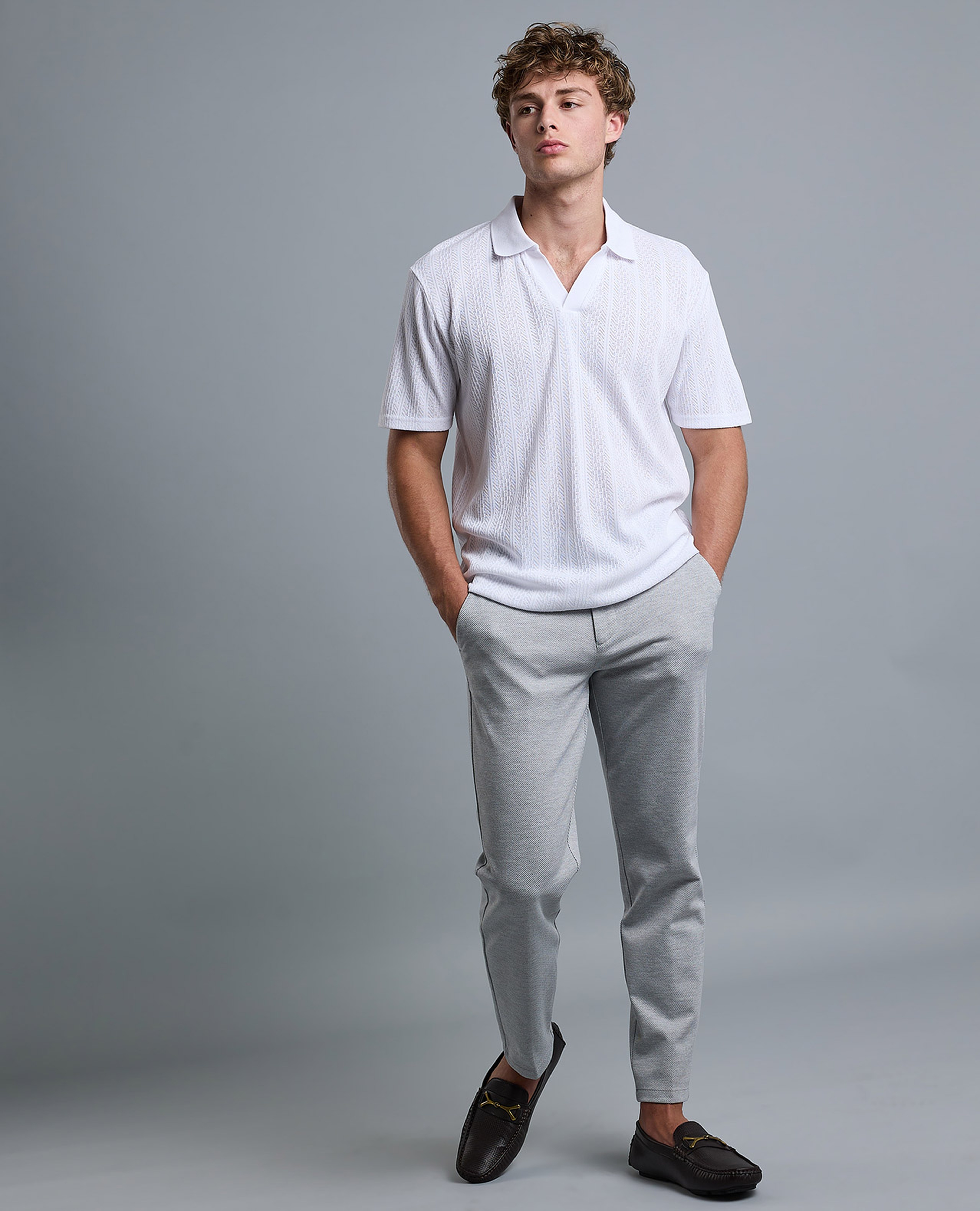 Textured Polo T-Shirt with Short Sleeves