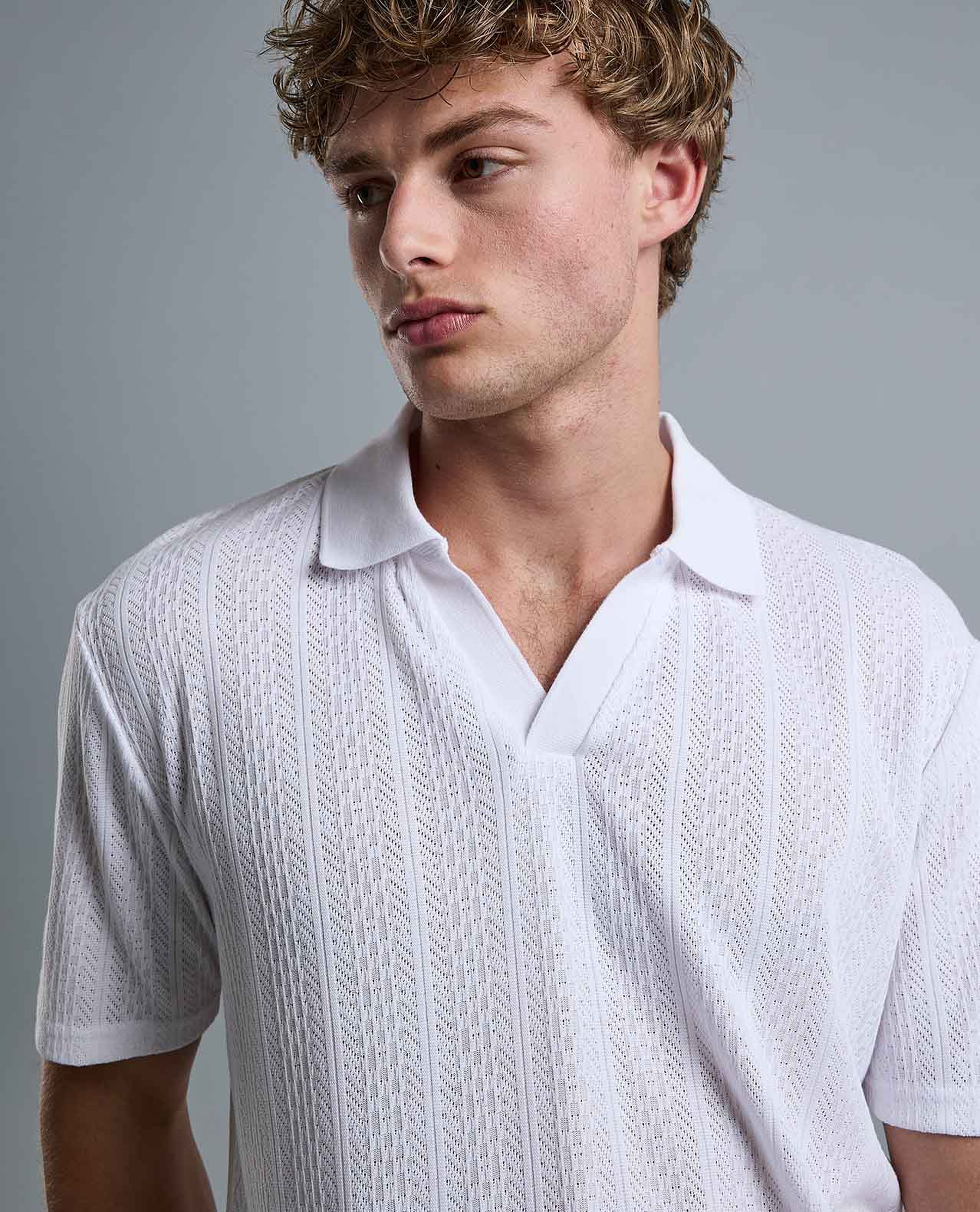 Textured Polo T-Shirt with Short Sleeves