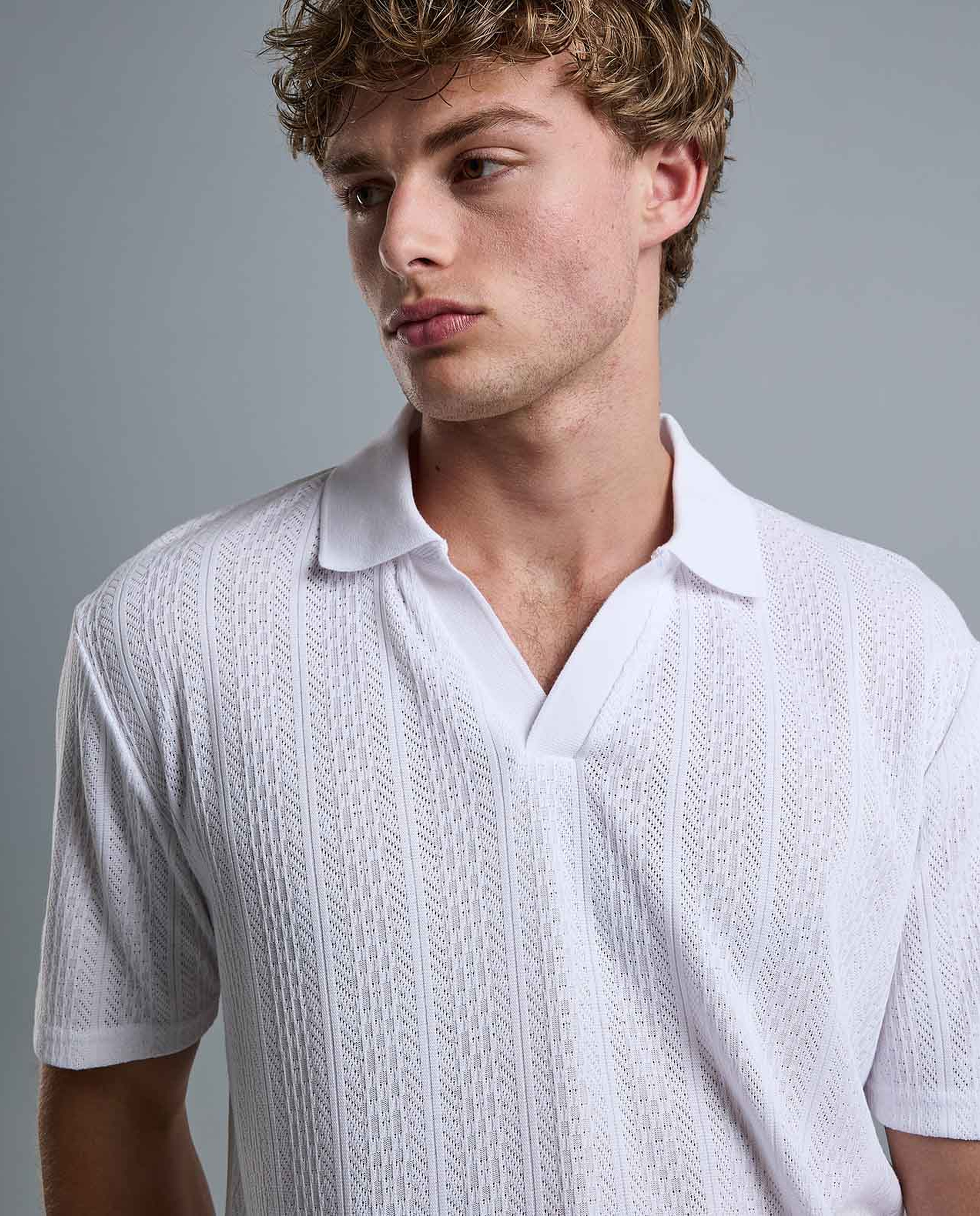 Textured Polo T-Shirt with Short Sleeves