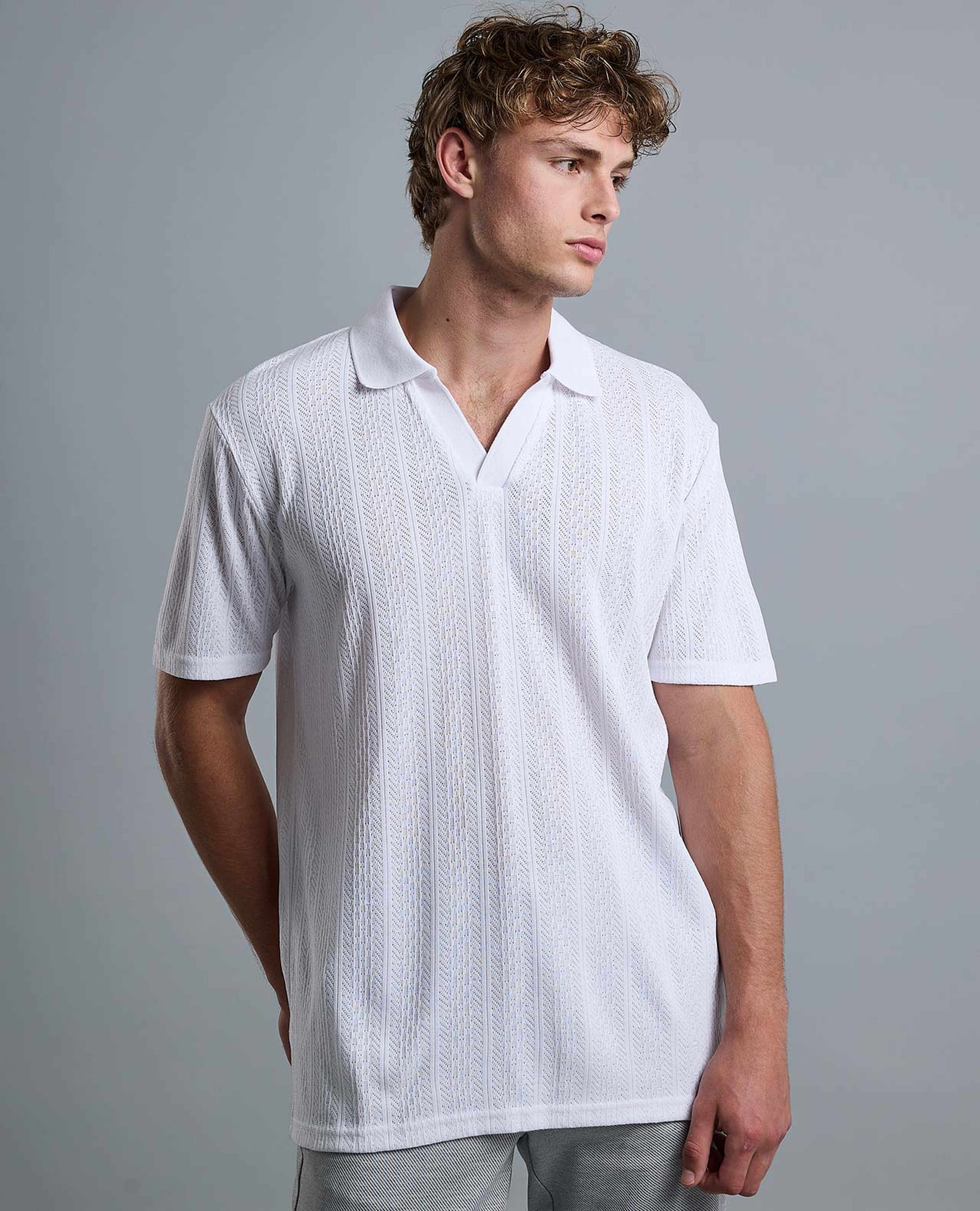 Textured Polo T-Shirt with Short Sleeves