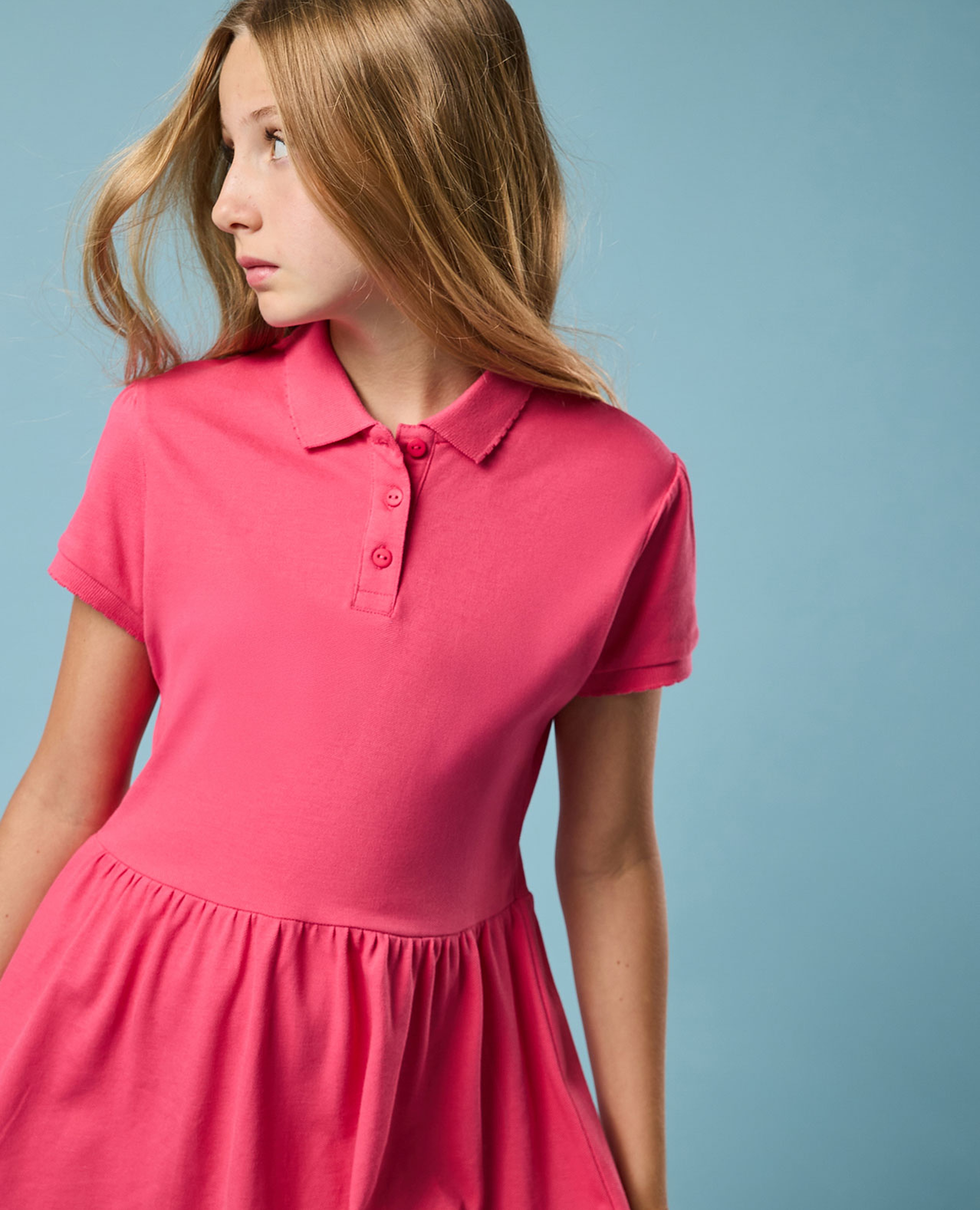 Solid Polo Dress with Short Sleeves