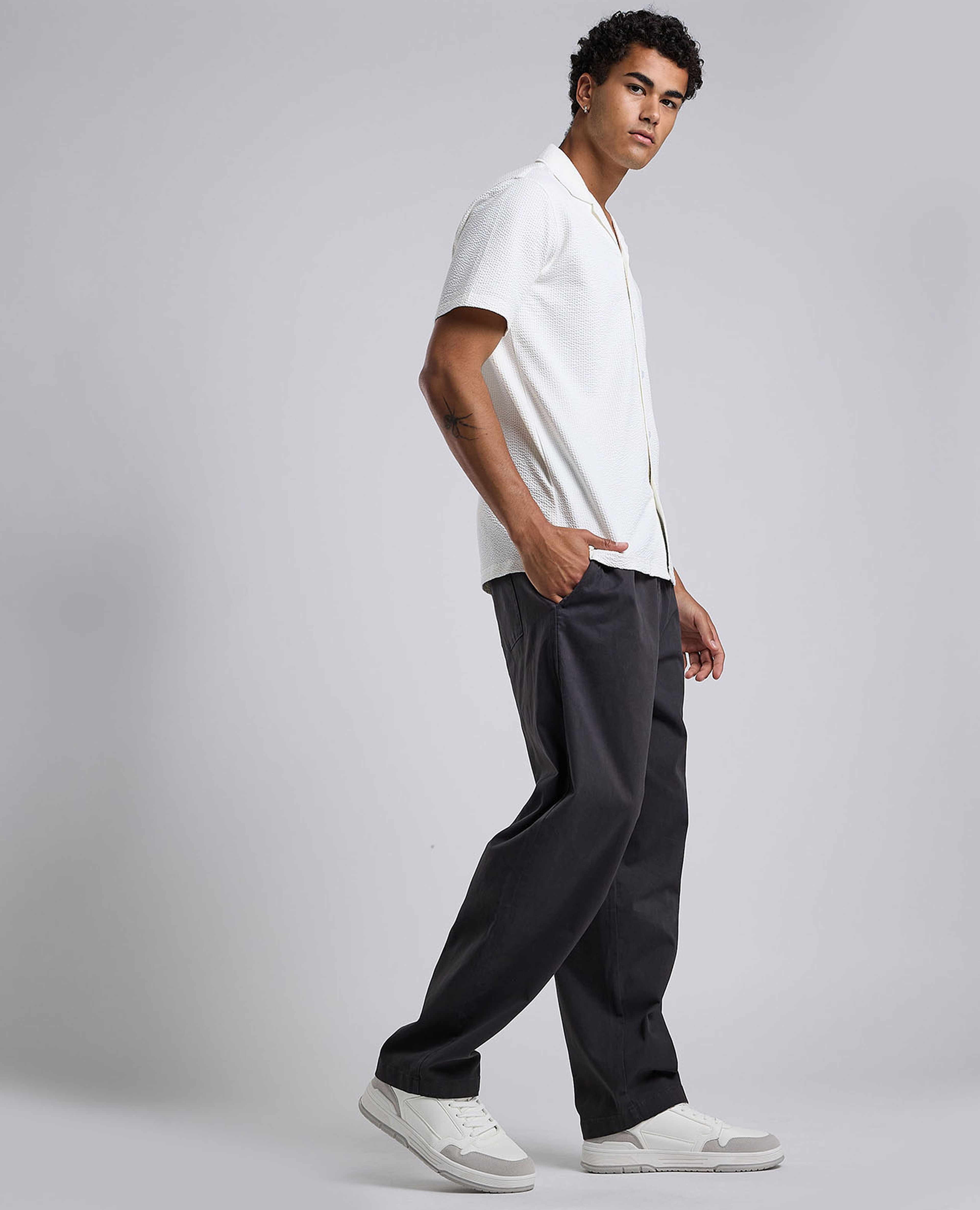 Solid Loose Fit Pants with Elastic Waist