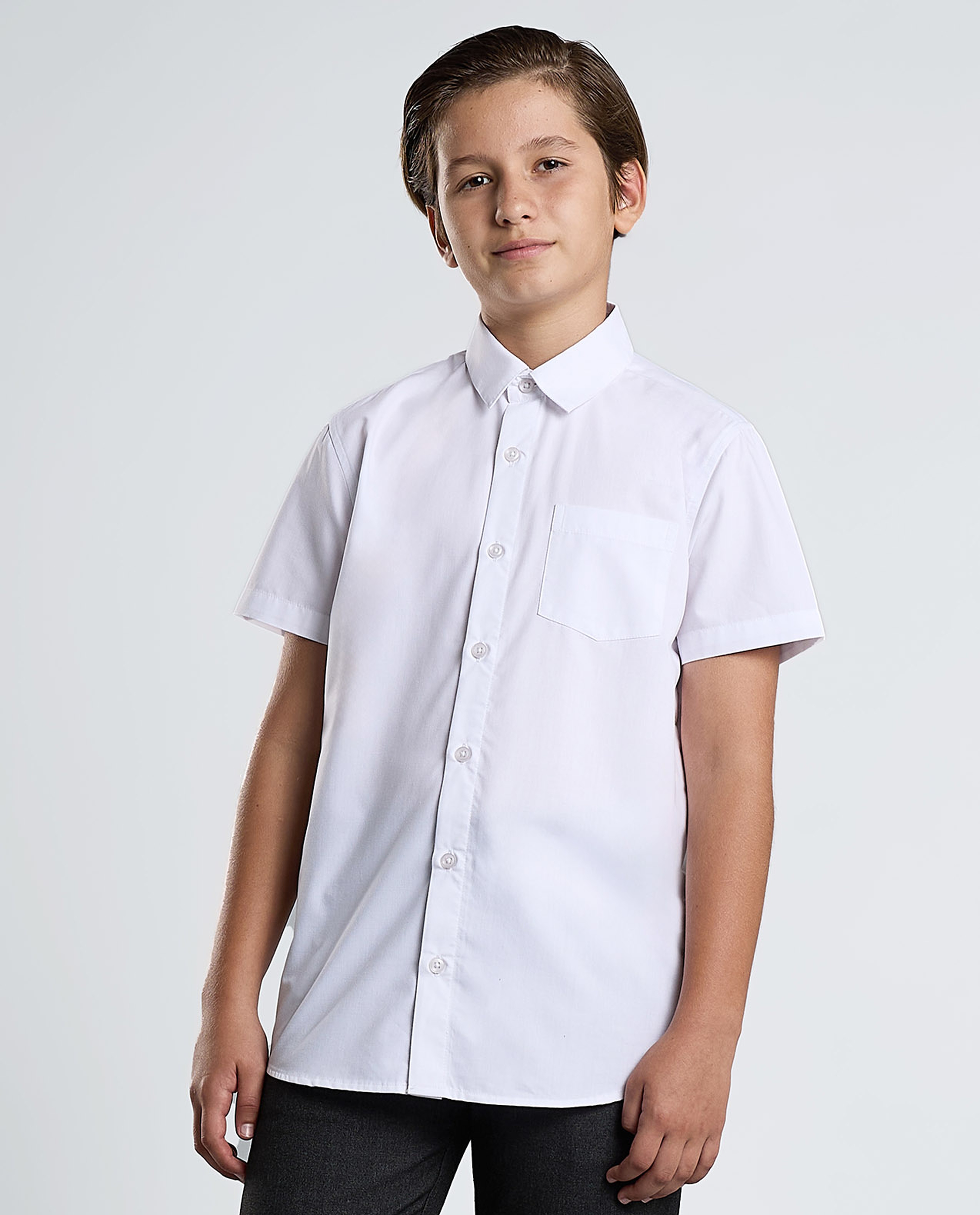 Solid Shirt with Classic Collar and Short Sleeves
