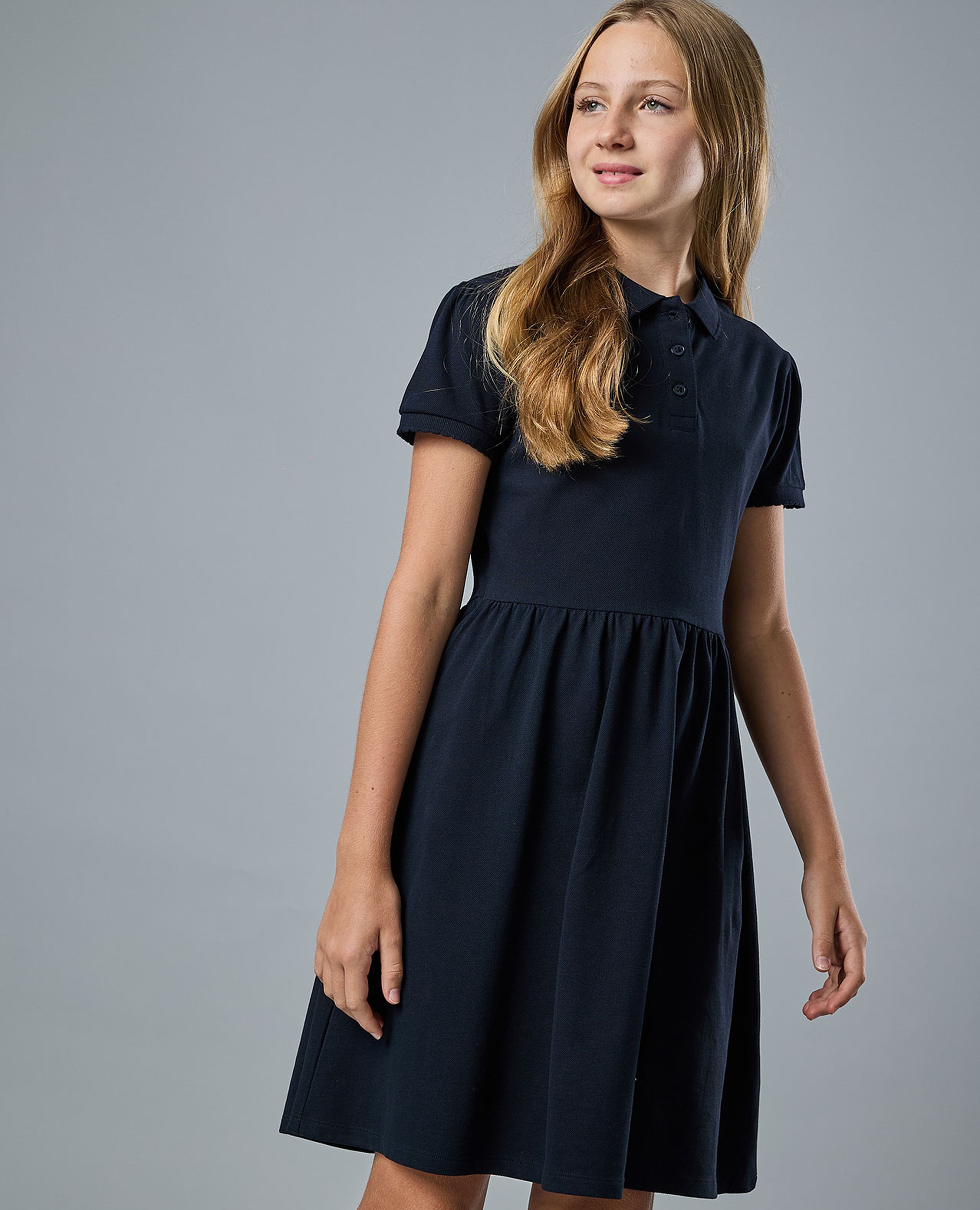Solid Polo Dress with Short Sleeves