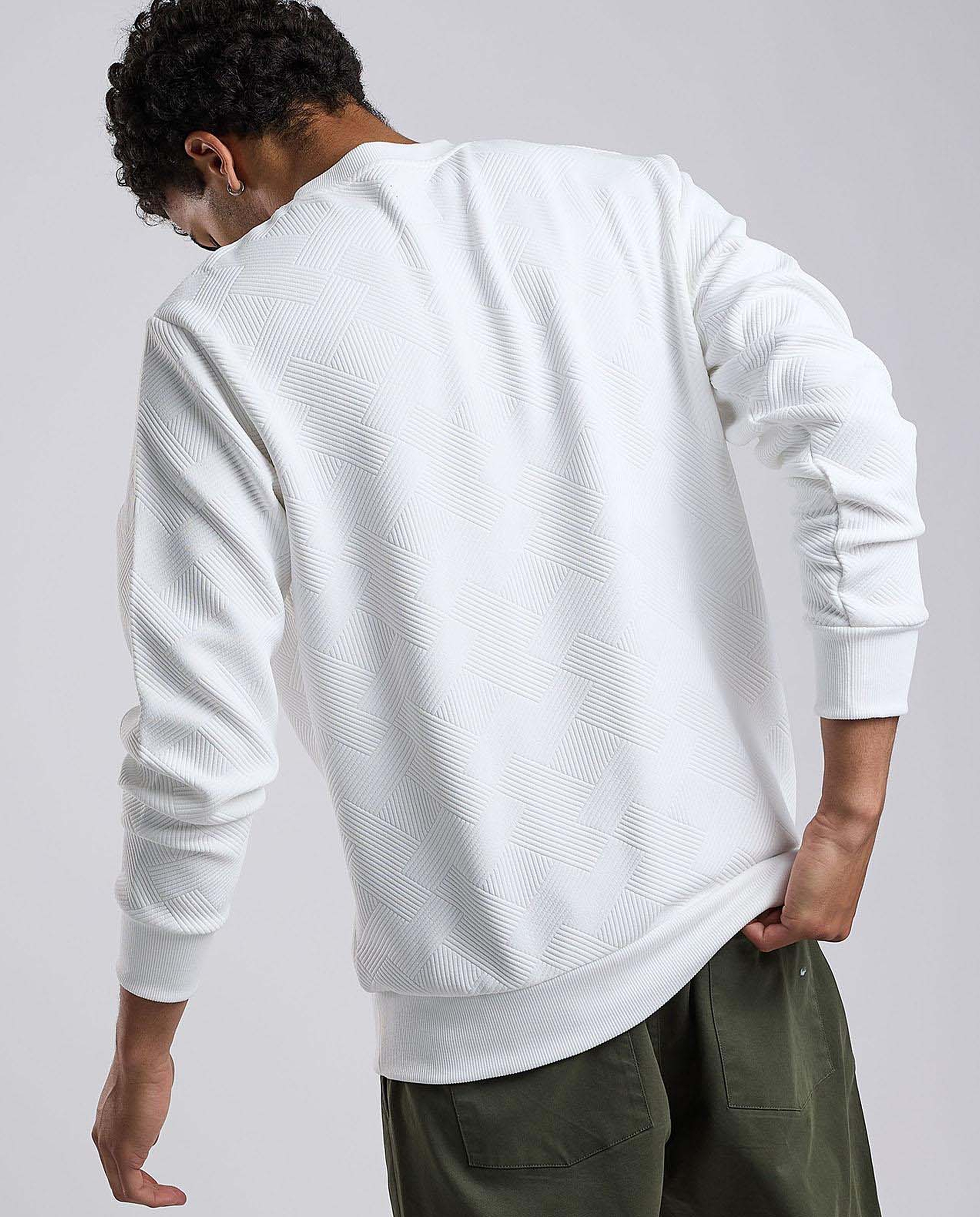 Self Patterned Sweatshirt with Crew Neck and Long Sleeves