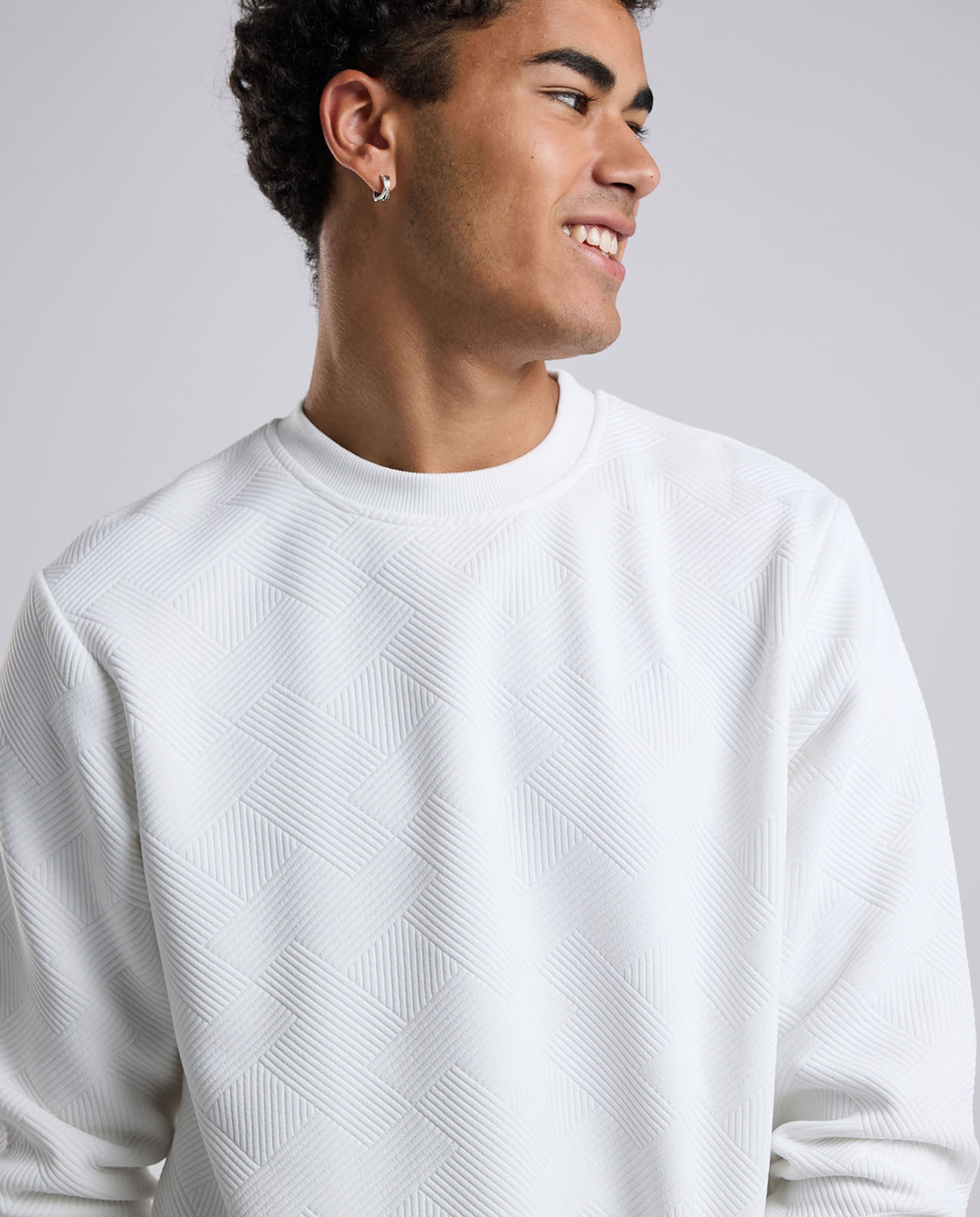 Self Patterned Sweatshirt with Crew Neck and Long Sleeves