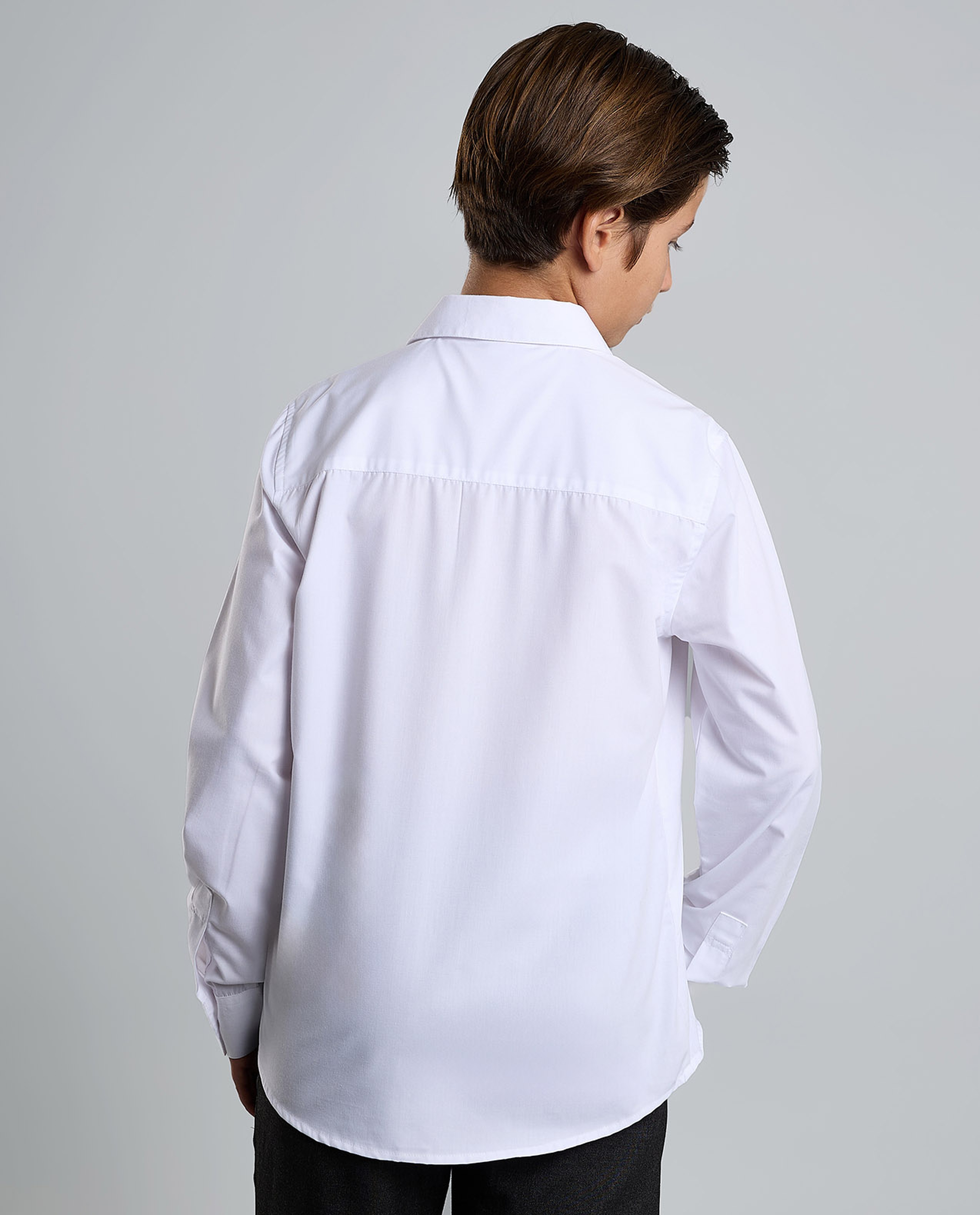 Solid Shirt with Classic Collar and Long Sleeves