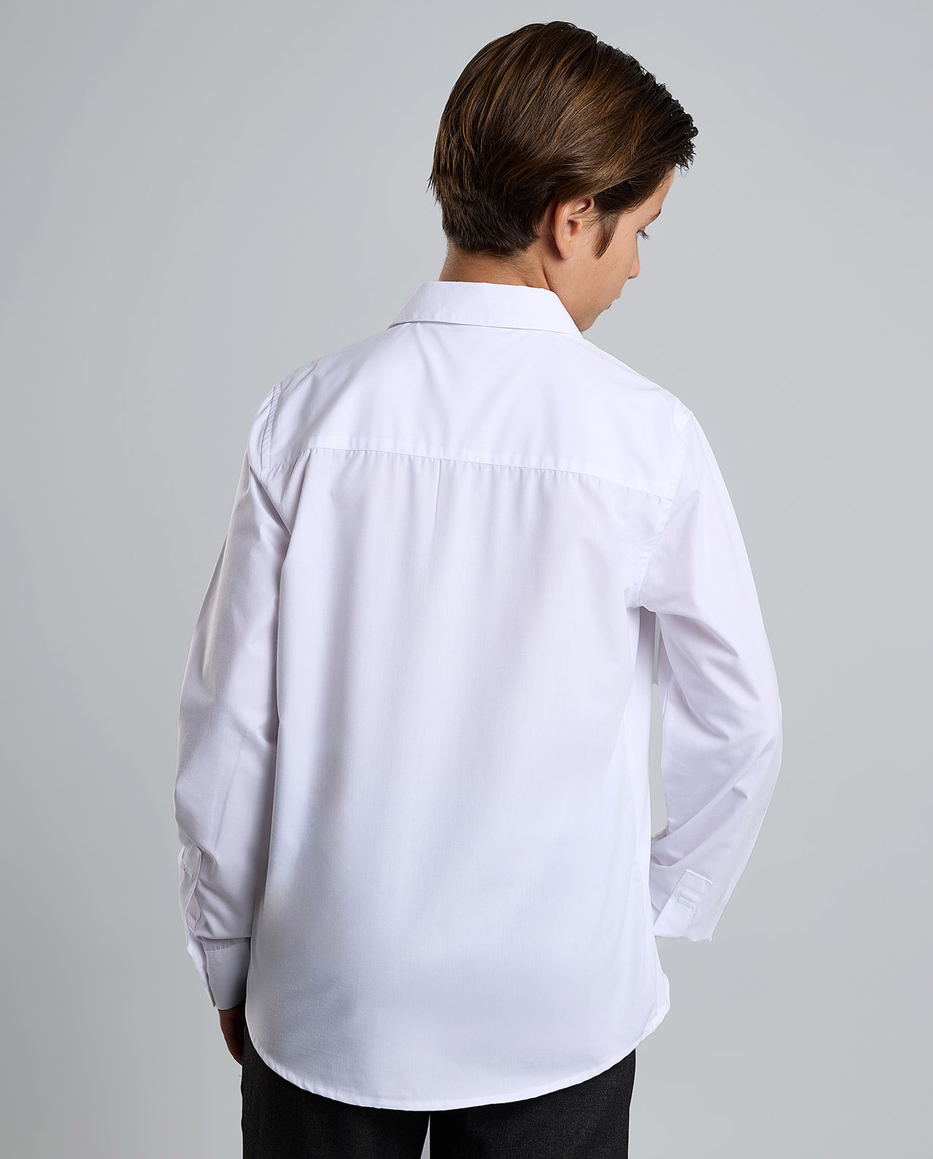 Solid Shirt with Classic Collar and Long Sleeves