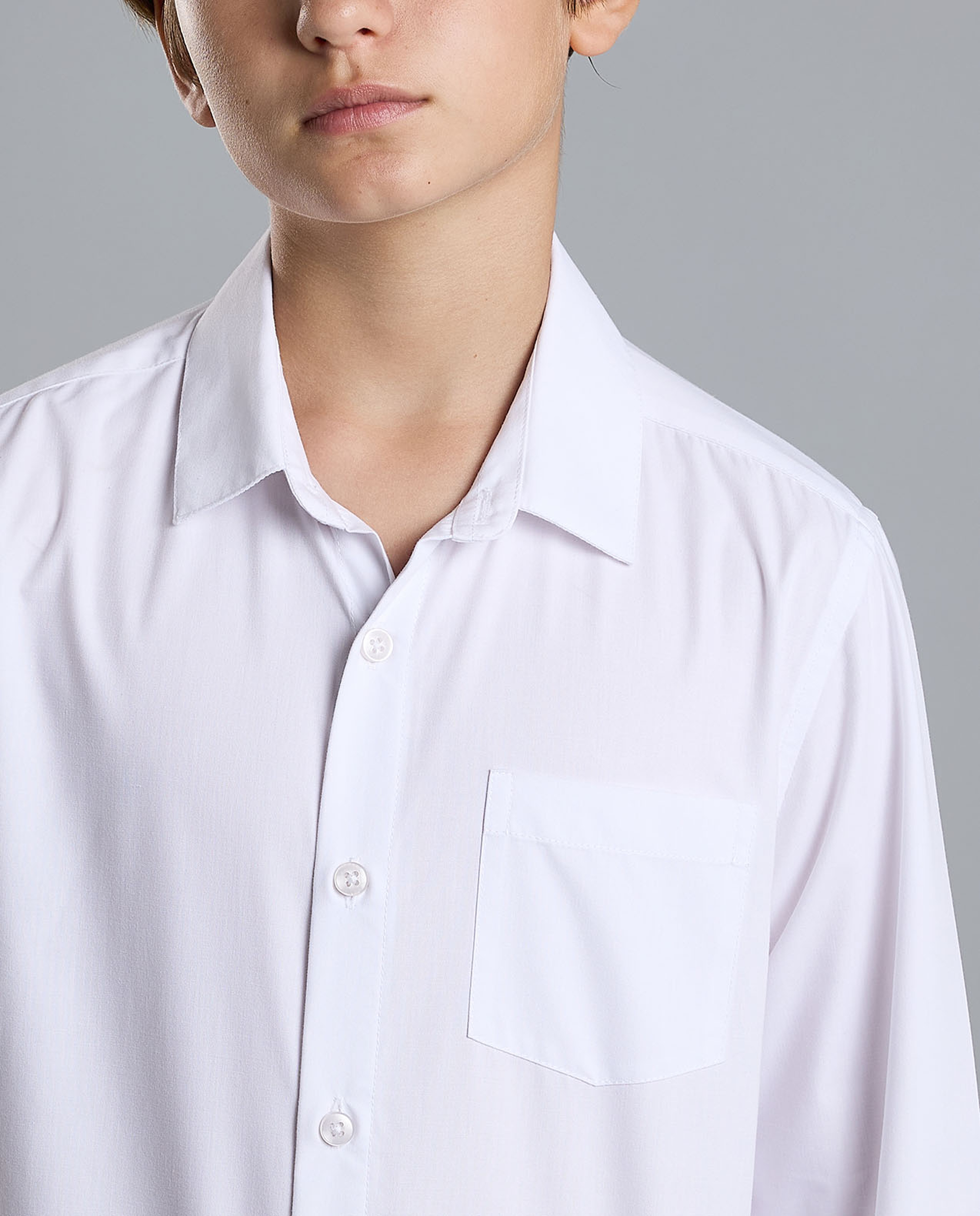 Solid Shirt with Classic Collar and Long Sleeves