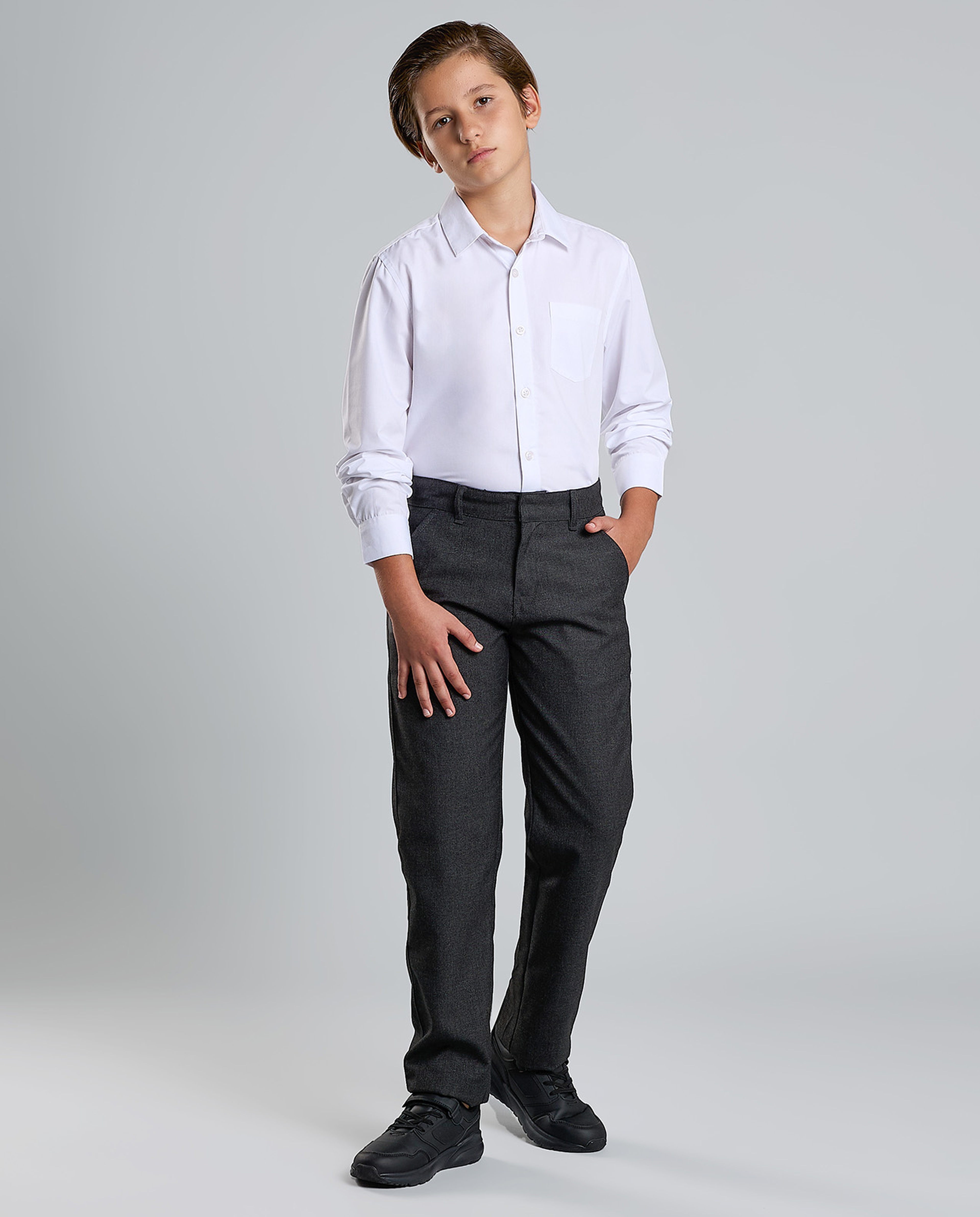 Solid Shirt with Classic Collar and Long Sleeves