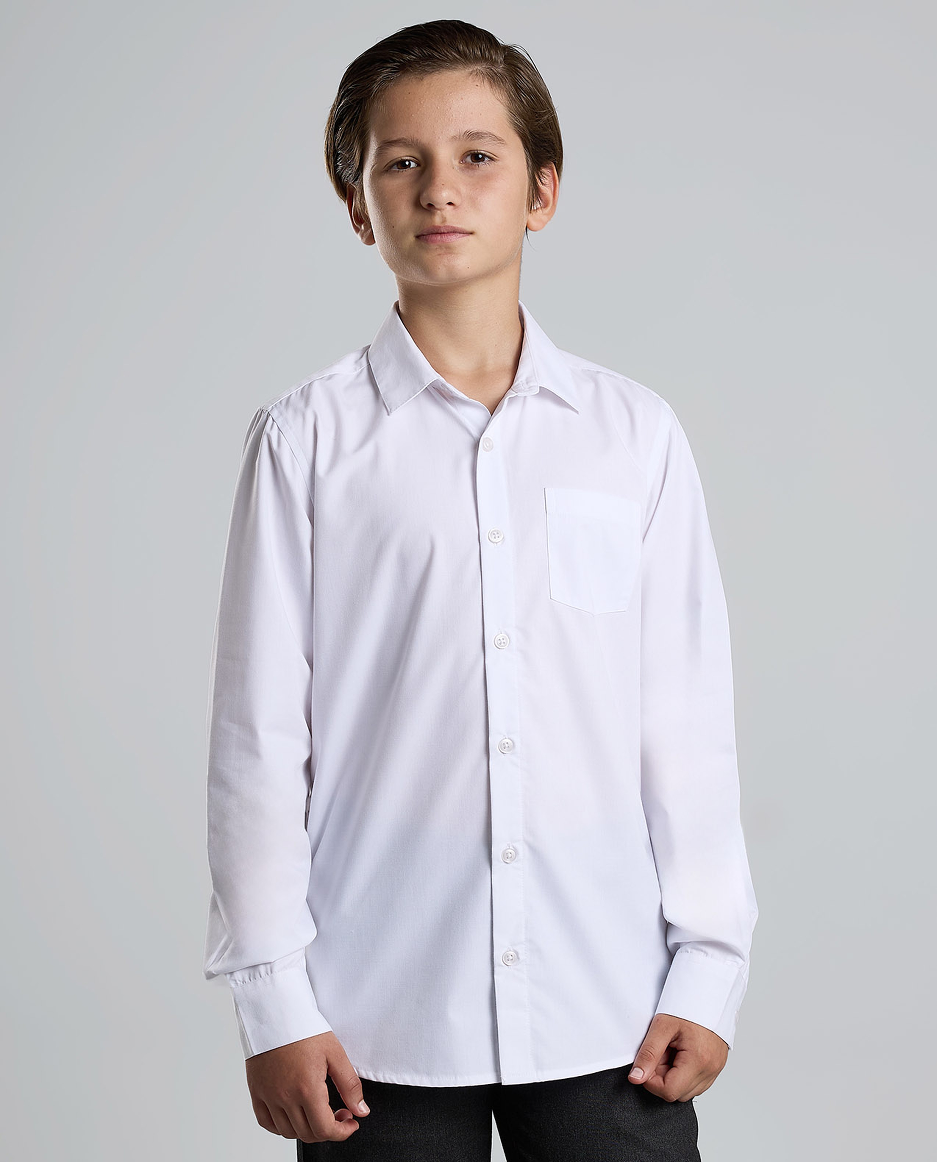 Solid Shirt with Classic Collar and Long Sleeves