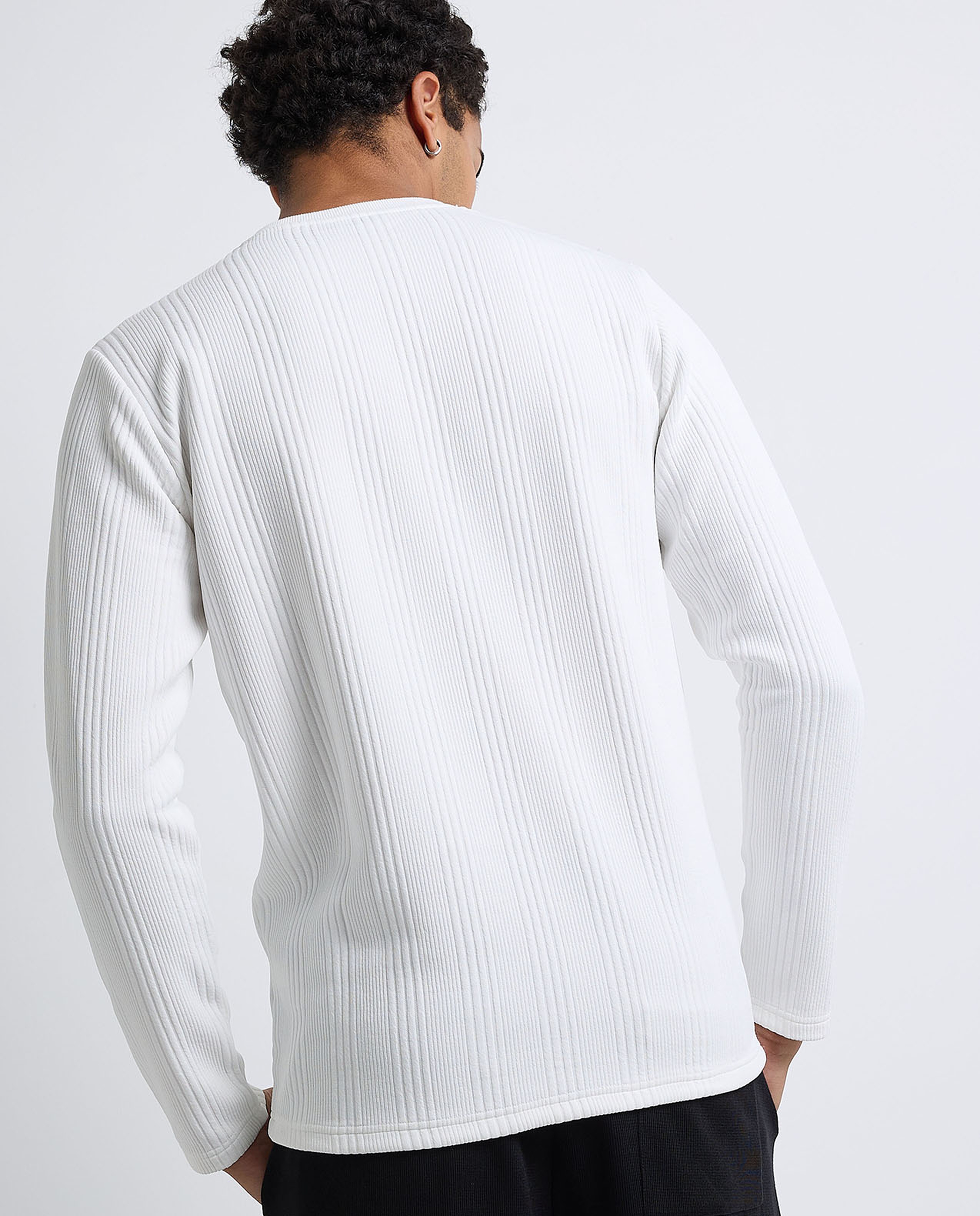 Textured T-Shirt with Crew Neck and Long Sleeves