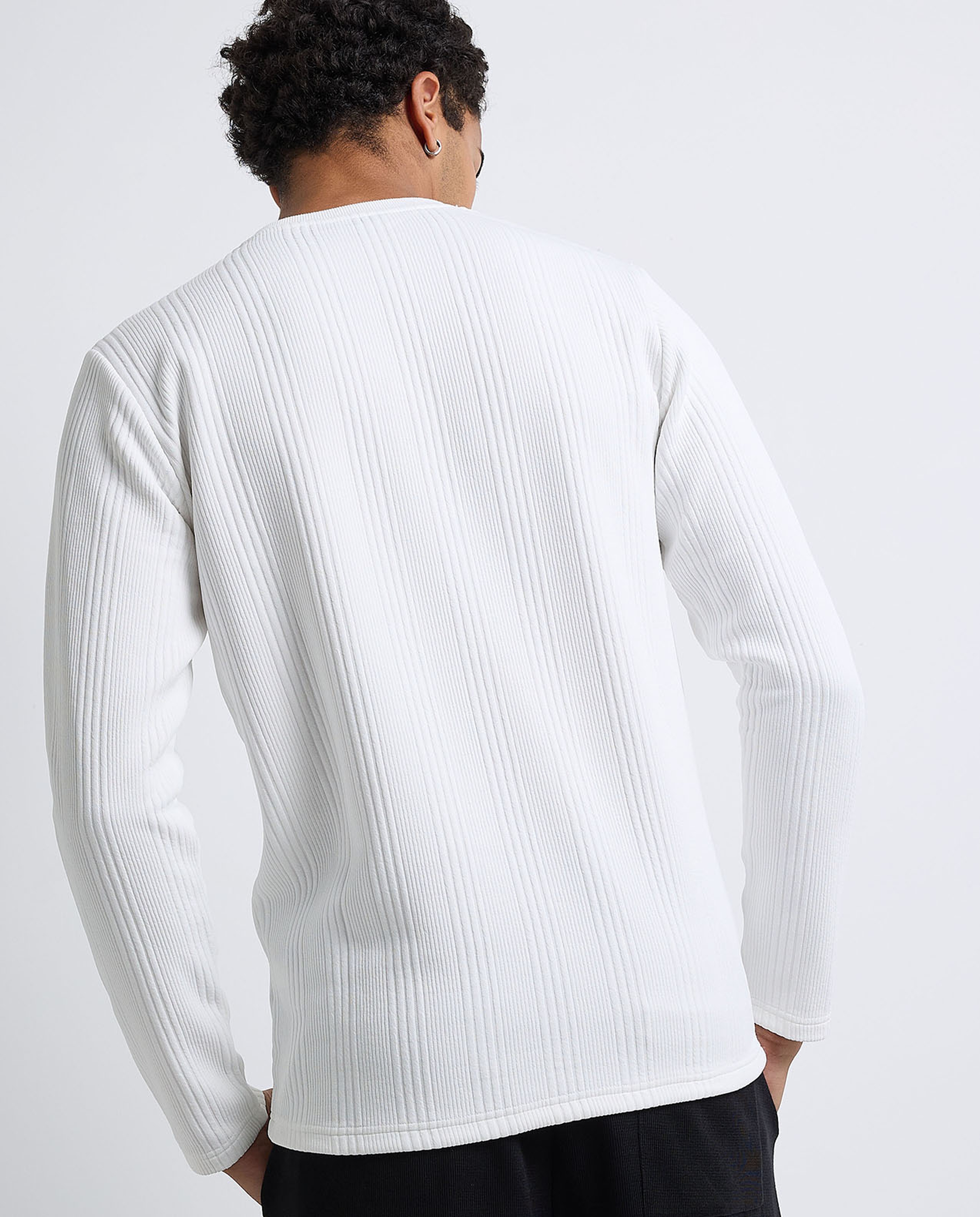 Textured T-Shirt with Crew Neck and Long Sleeves