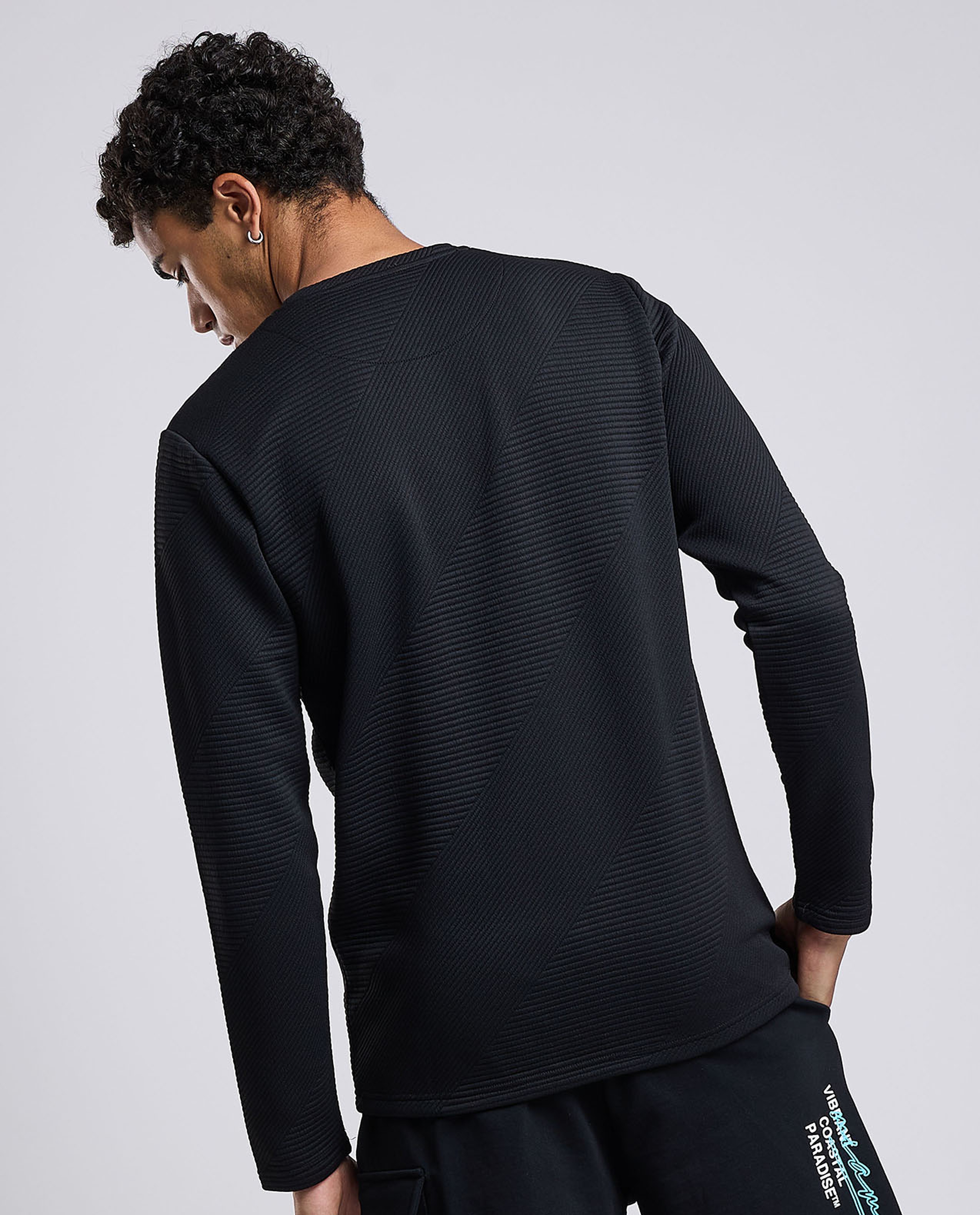 Textured T-Shirt with Crew Neck and Long Sleeves