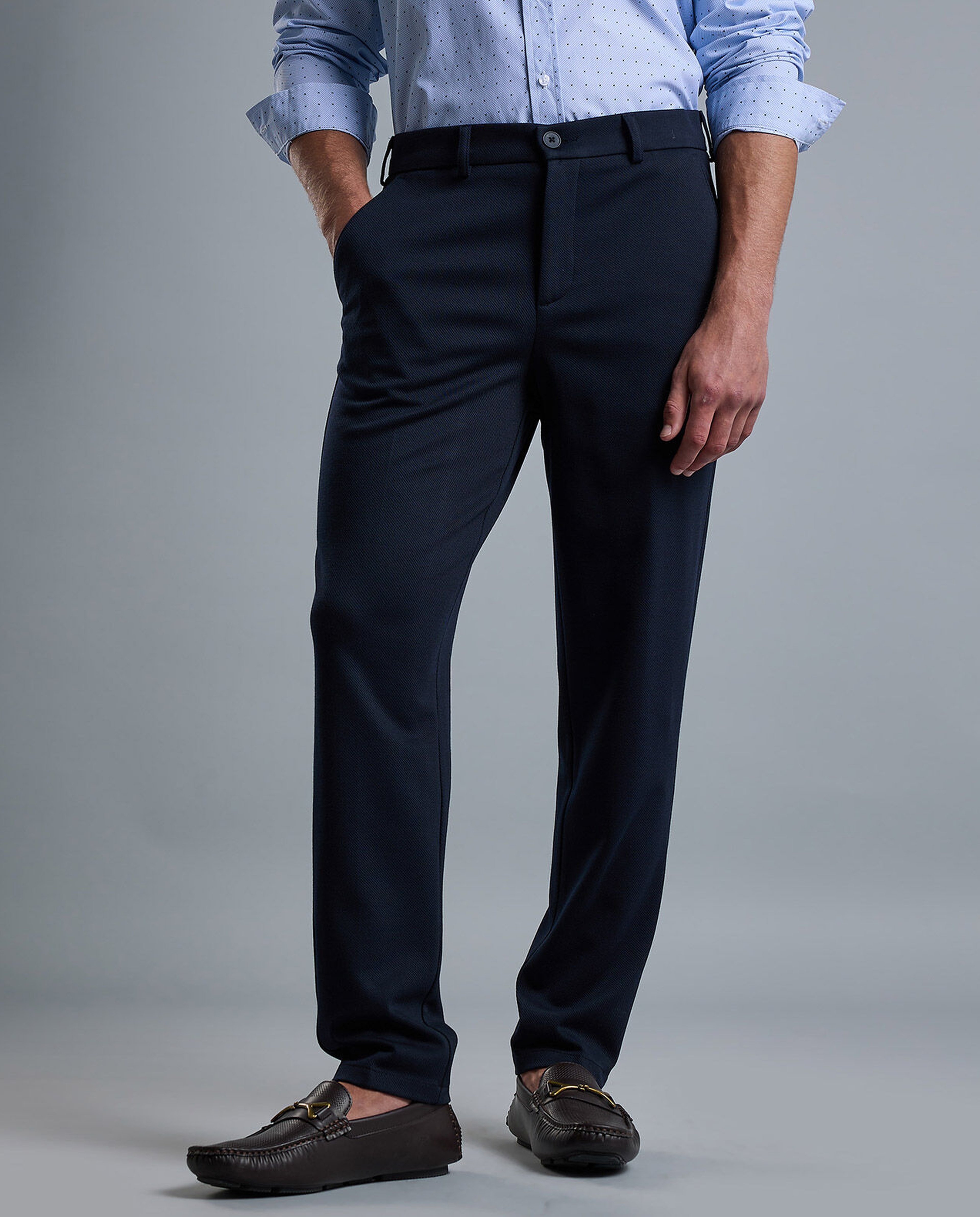 Solid Slim Fit Trousers with Button Closure