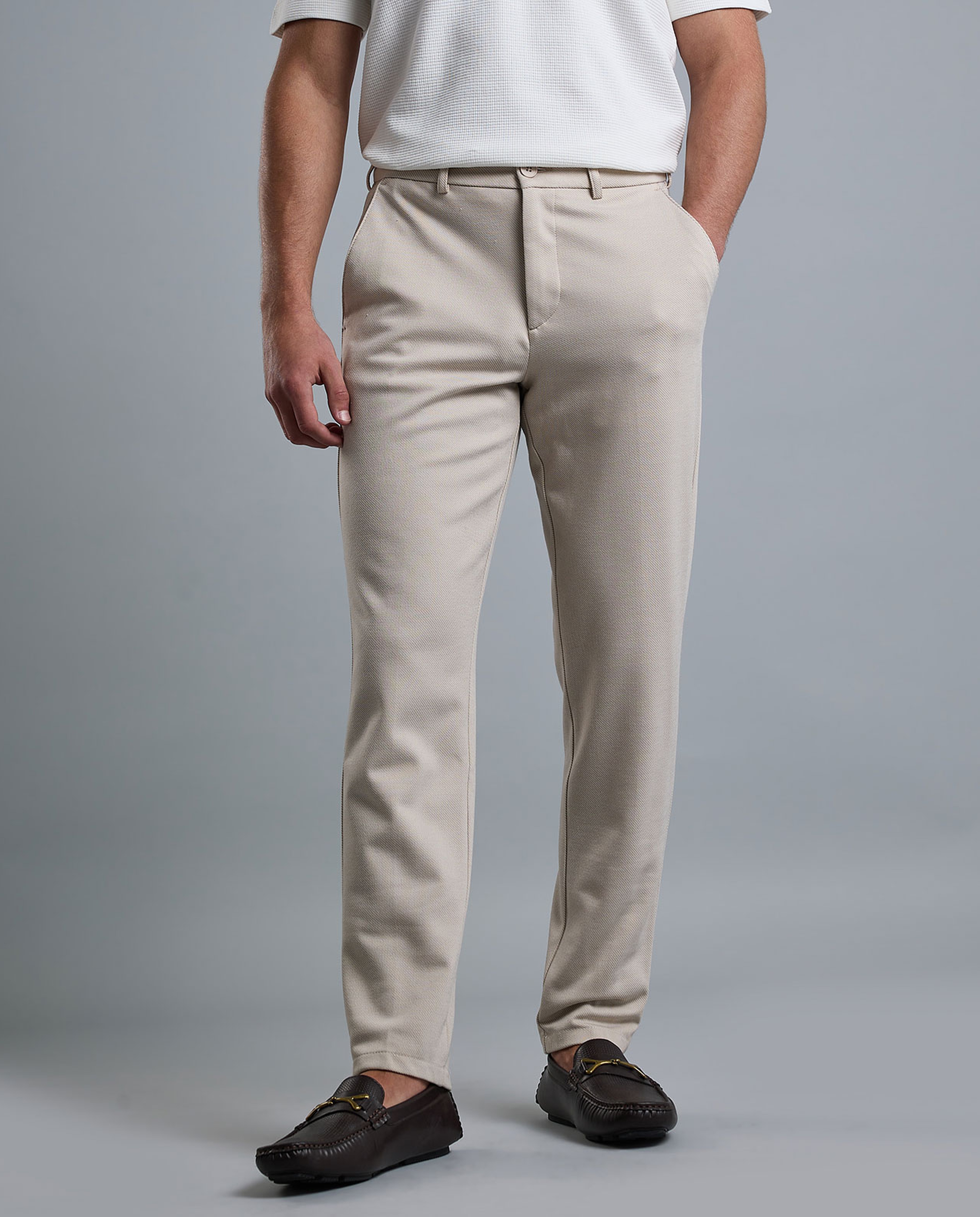 Solid Slim Fit Trousers with Button Closure