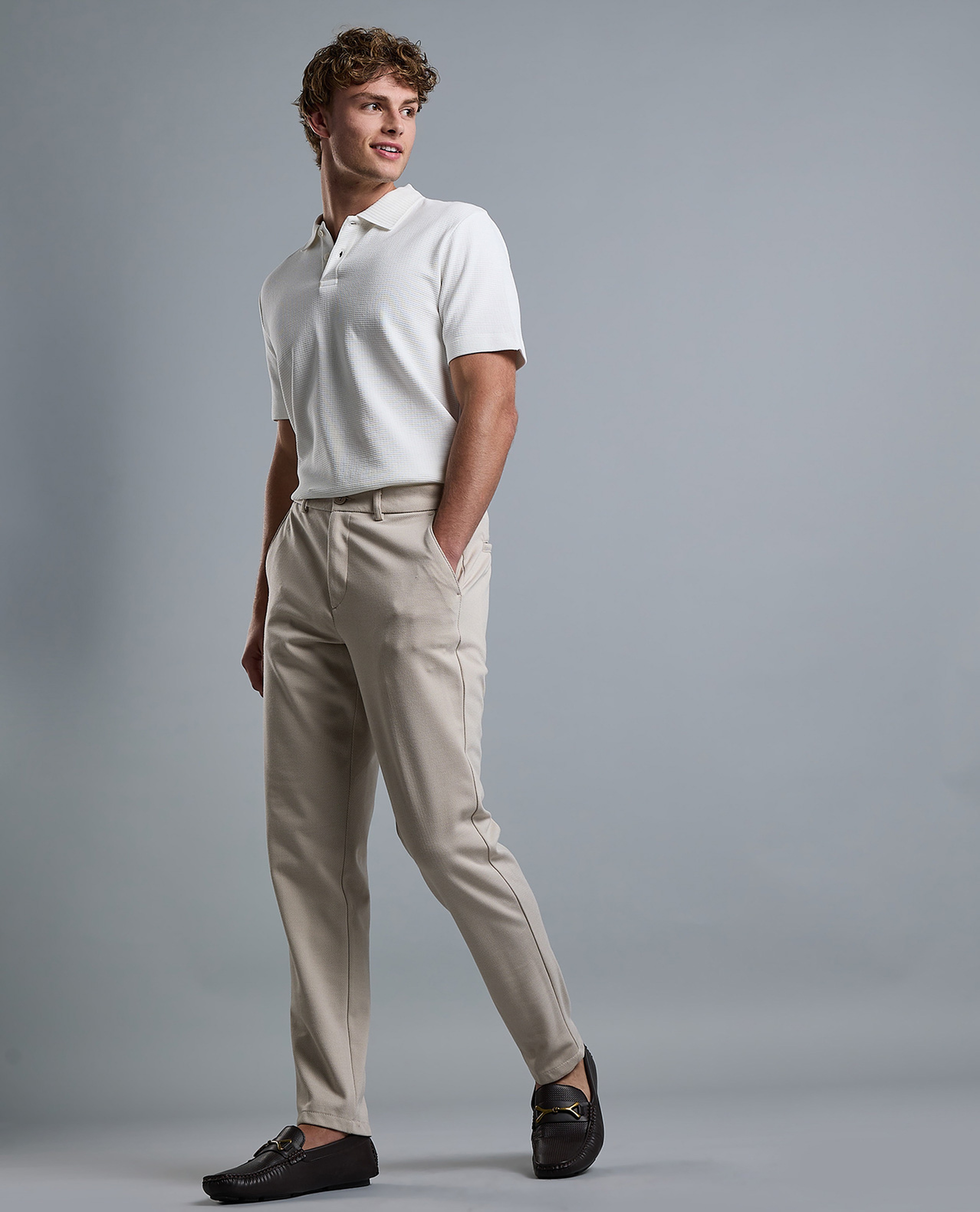 Solid Slim Fit Trousers with Button Closure