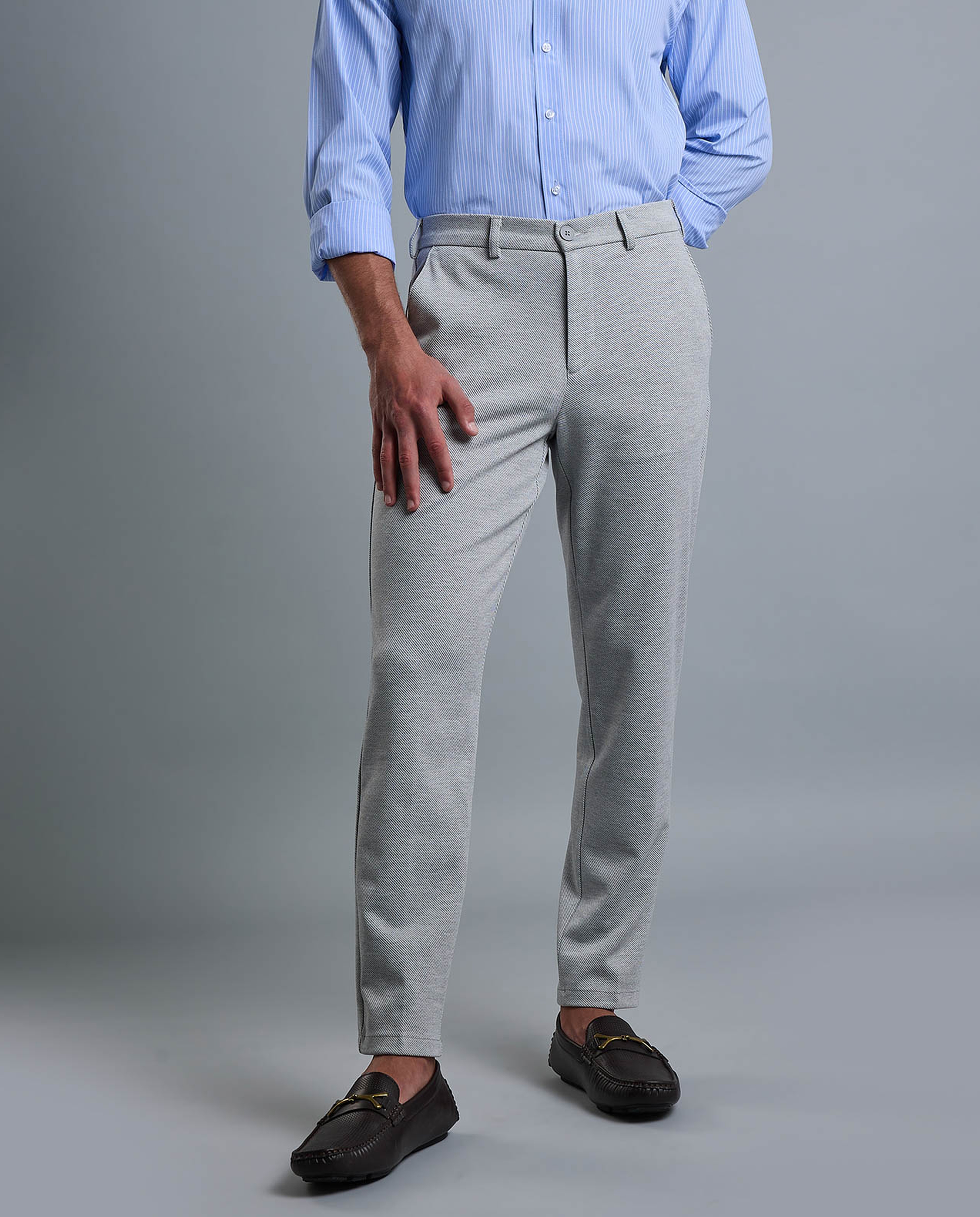 Solid Slim Fit Trousers with Button Closure