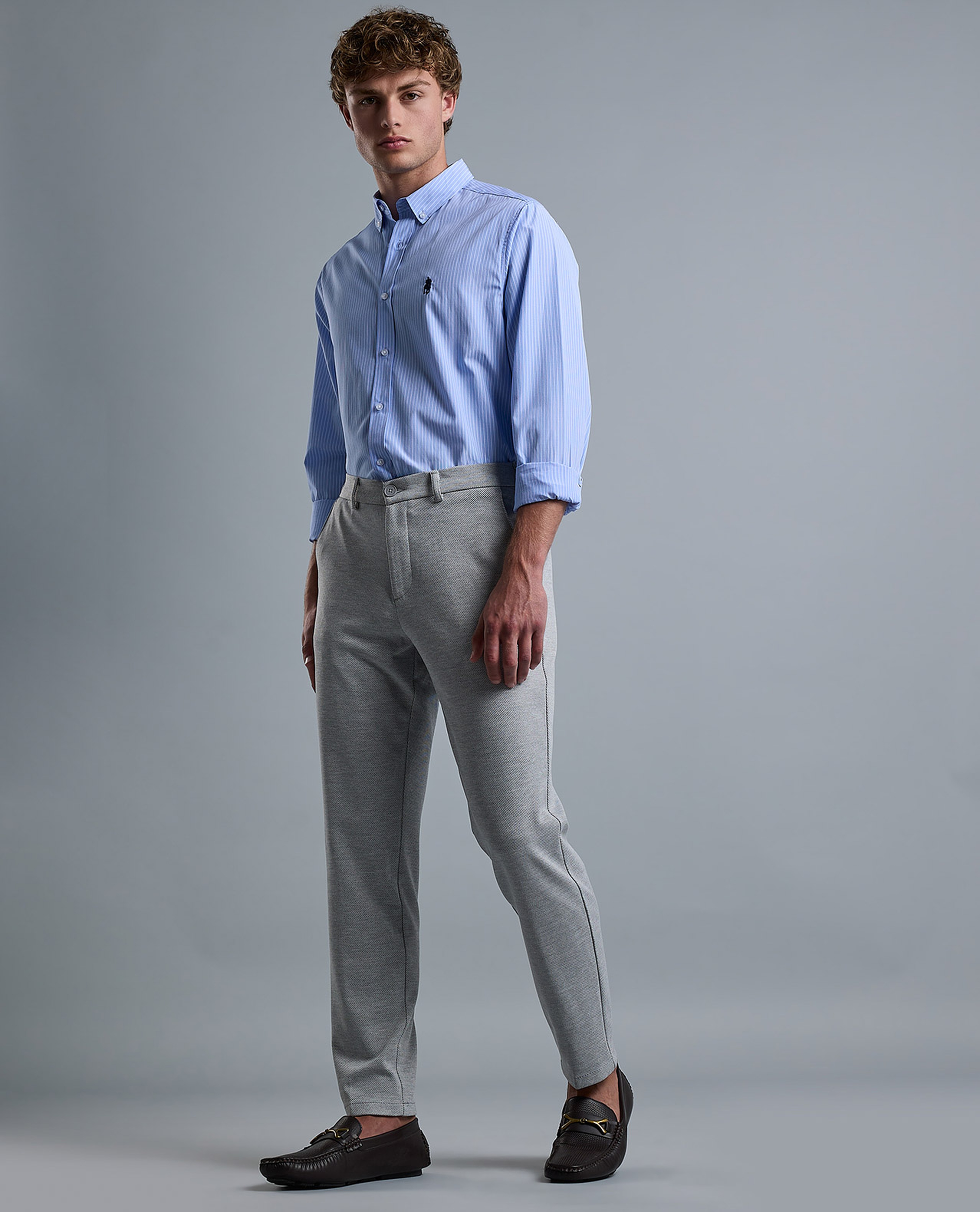 Solid Slim Fit Trousers with Button Closure