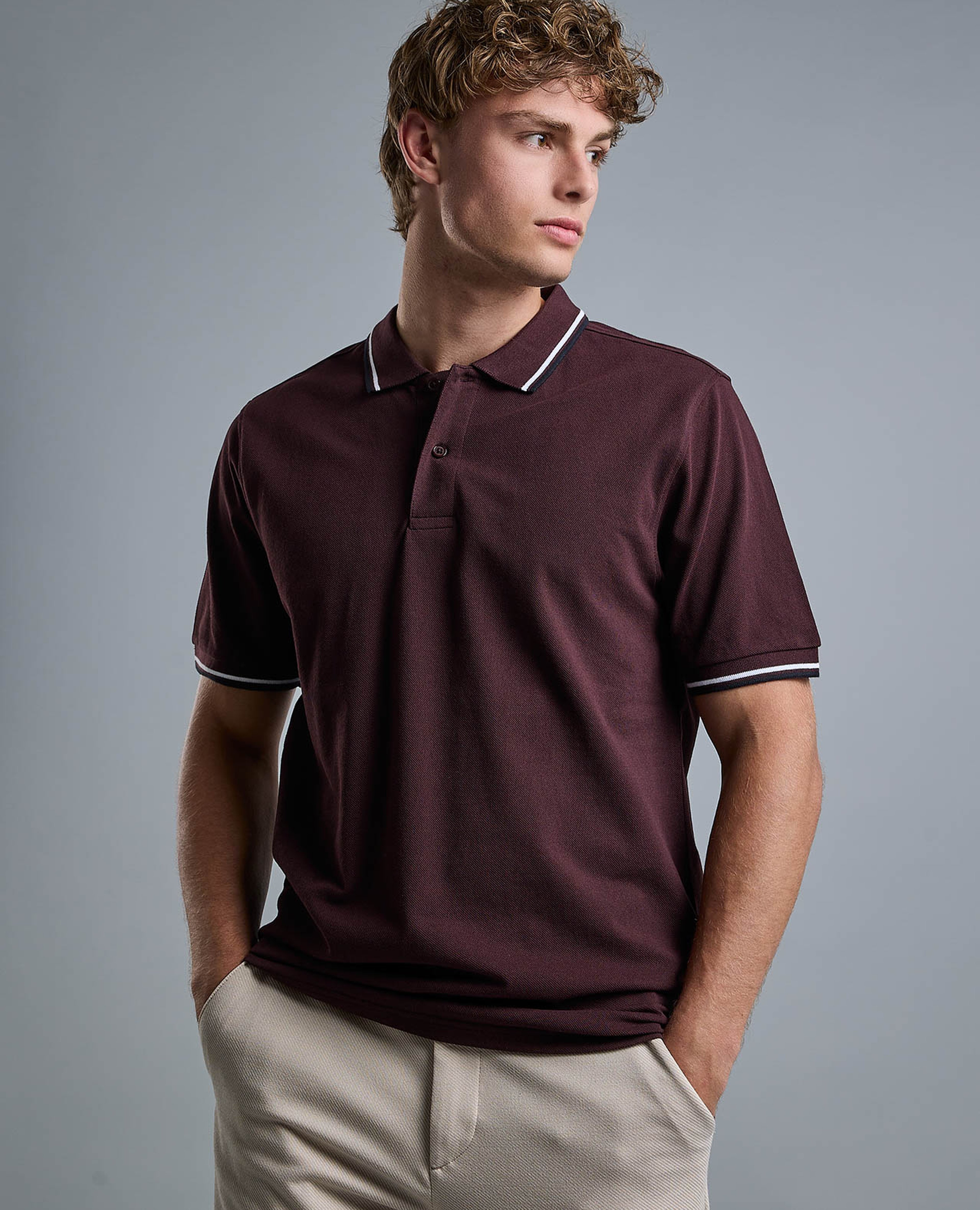 Contrast Tipping Polo T-Shirt with Short Sleeves