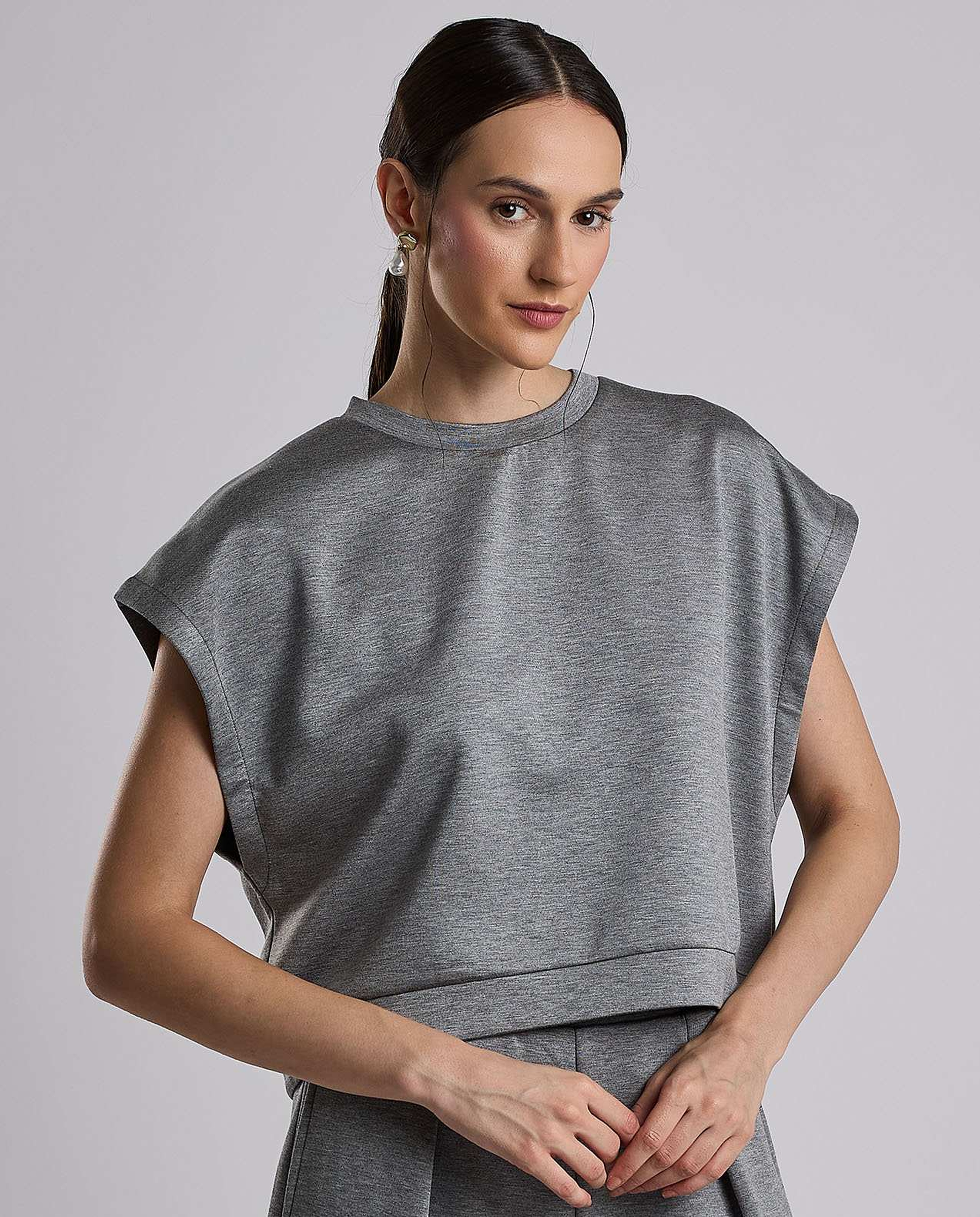 Solid Top with Crew Neck and Extended Sleeves